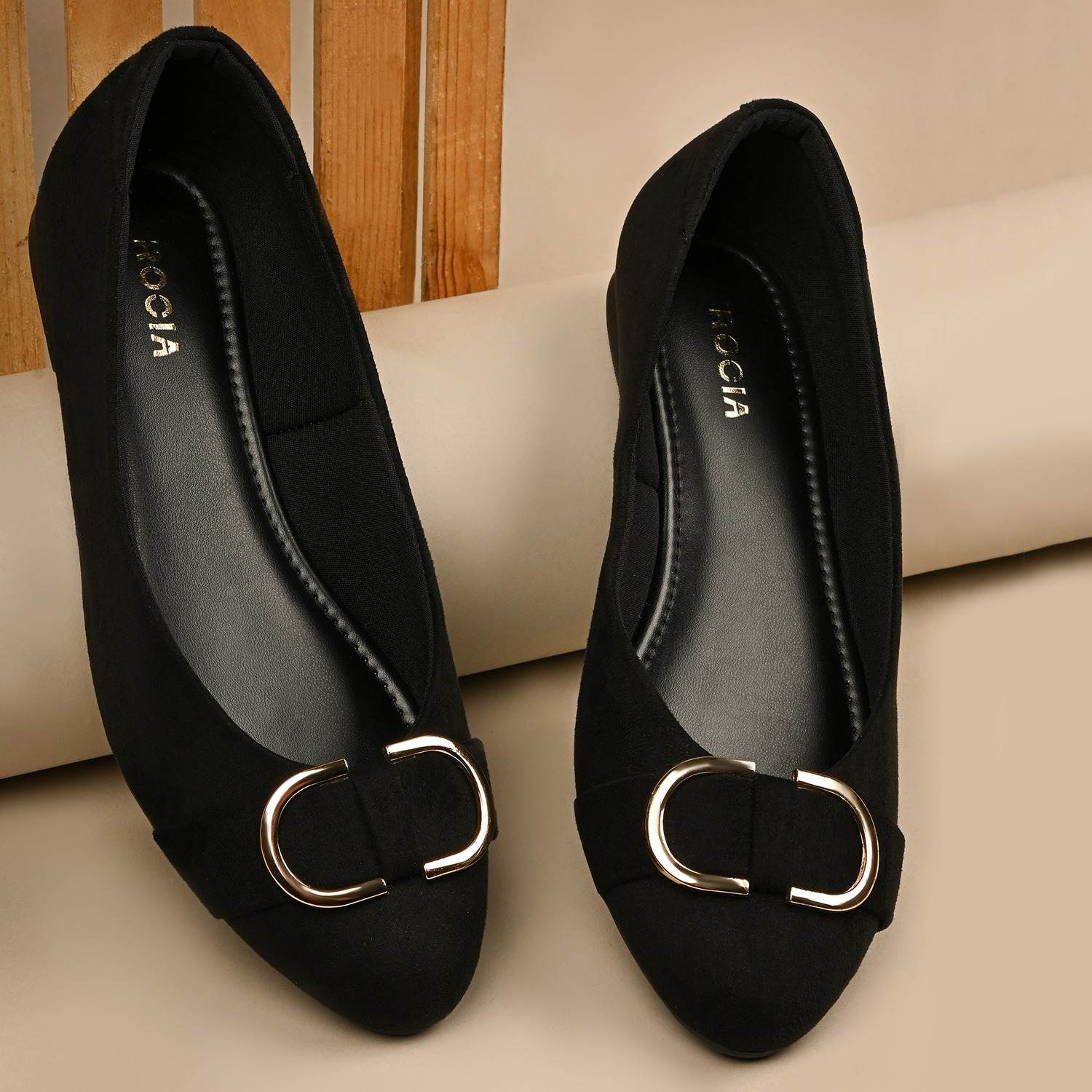 Black Women Suede Ballerinas