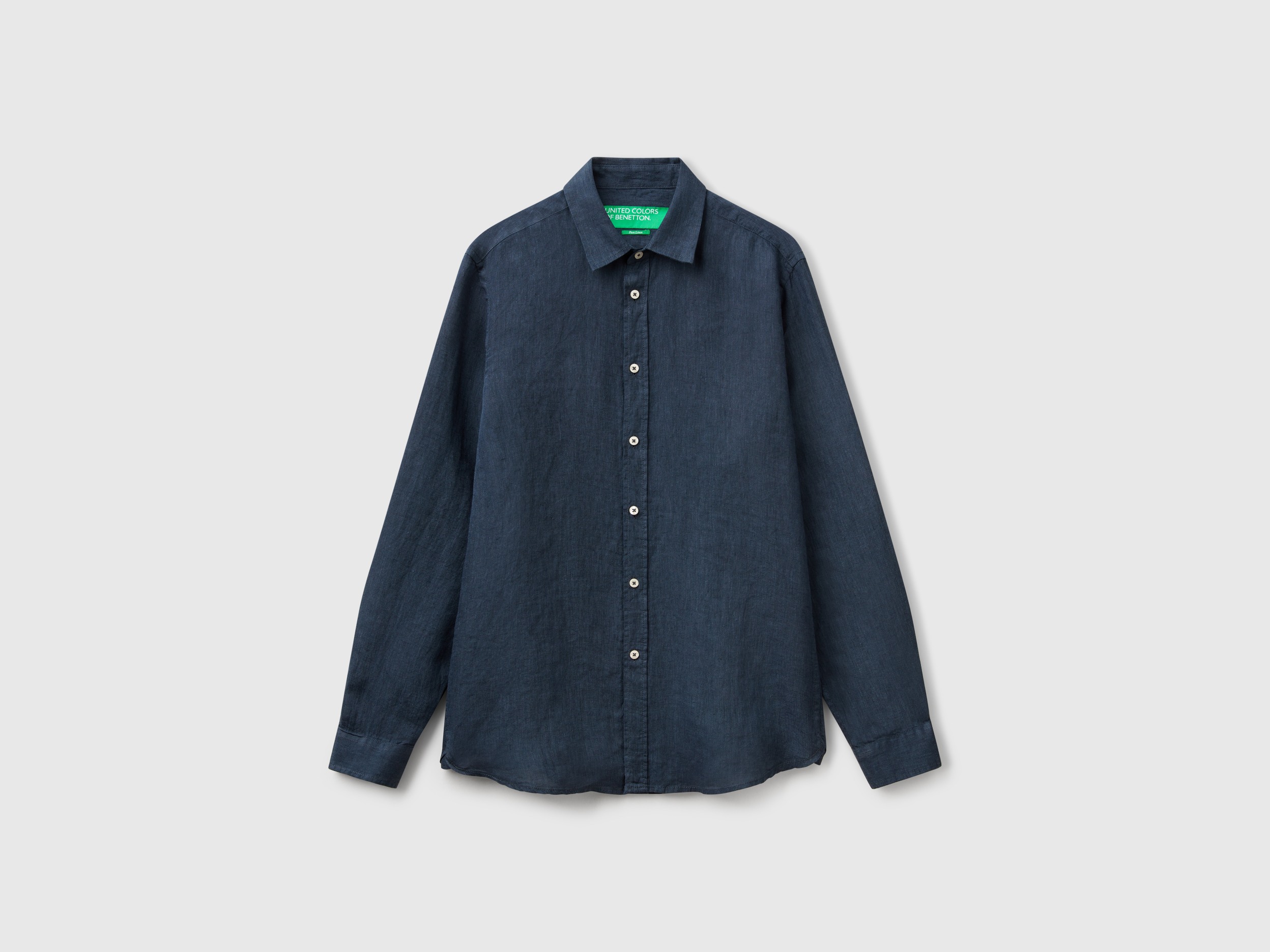 Midnight blue patterned shirt in pure linen