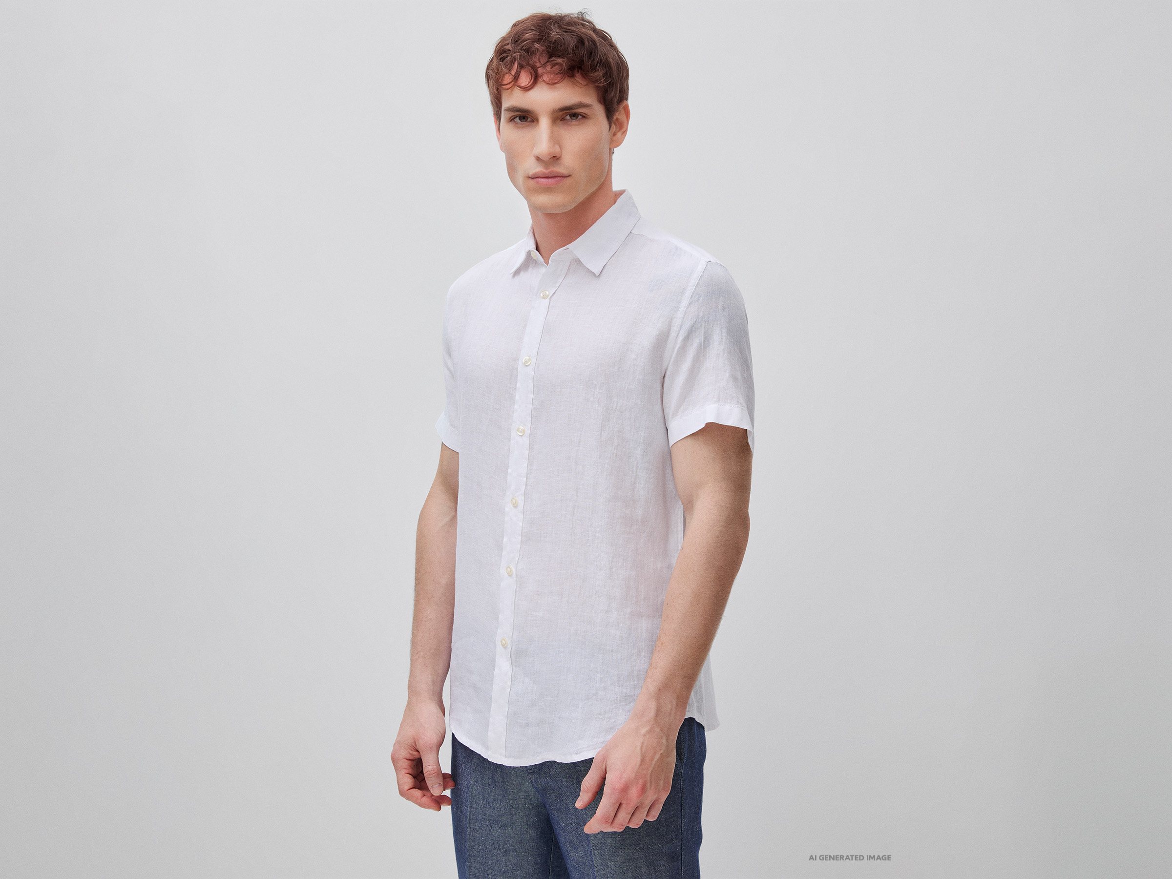 Short sleeve shirt in pure linen