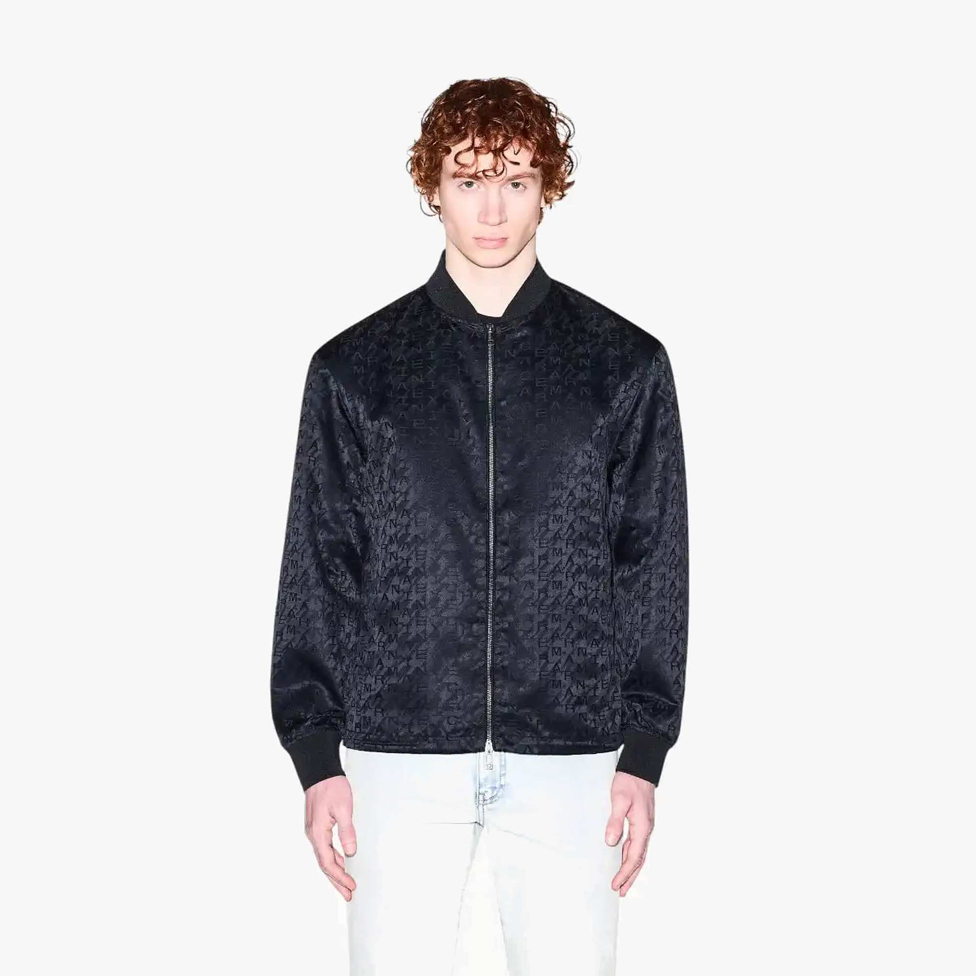 Regular Fit Monochromatic All Over Logo Jacket With Dual Zip Closure