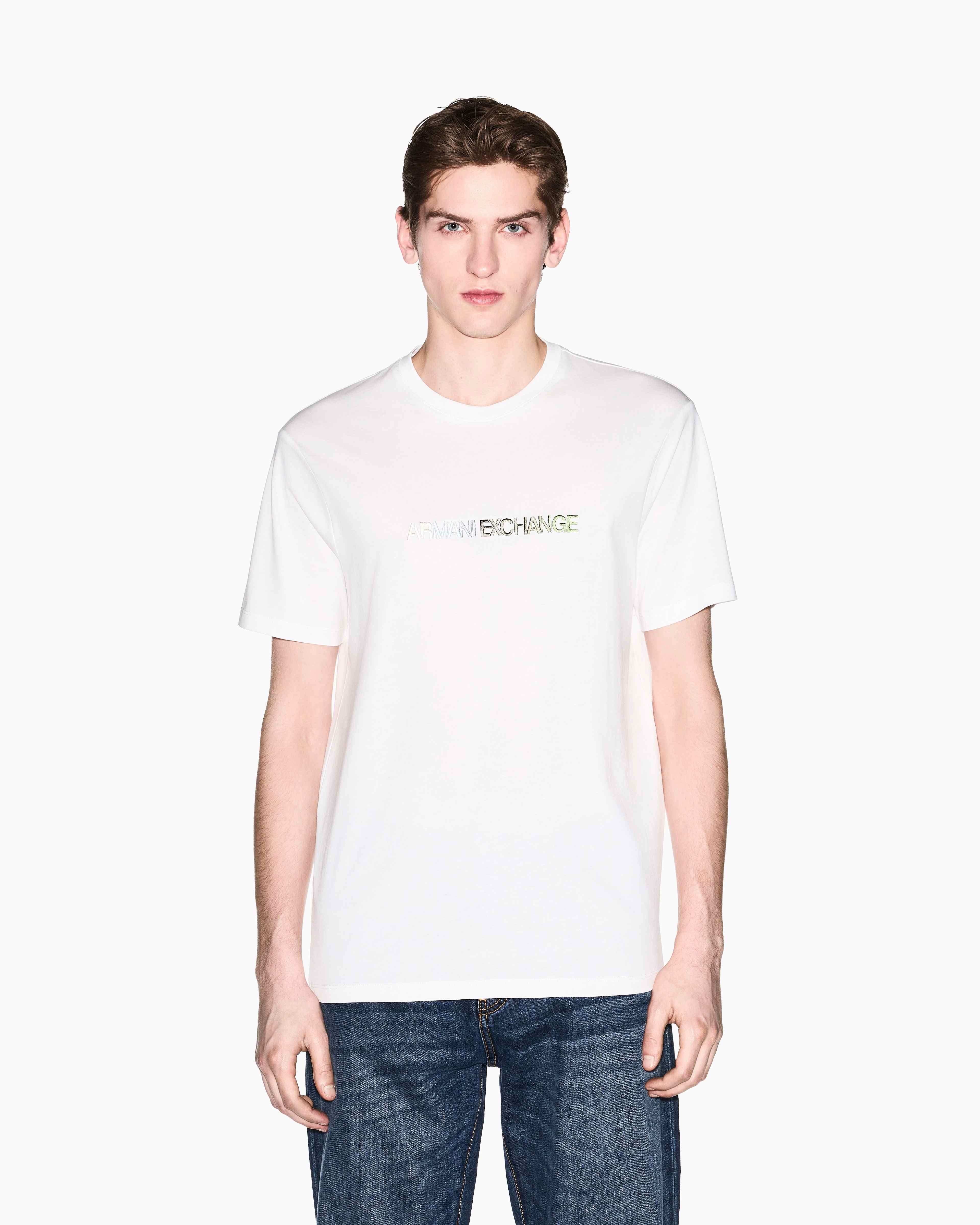 Slim Fit Cotton Crewneck T-Shirt With Embroidered Ombre Branding