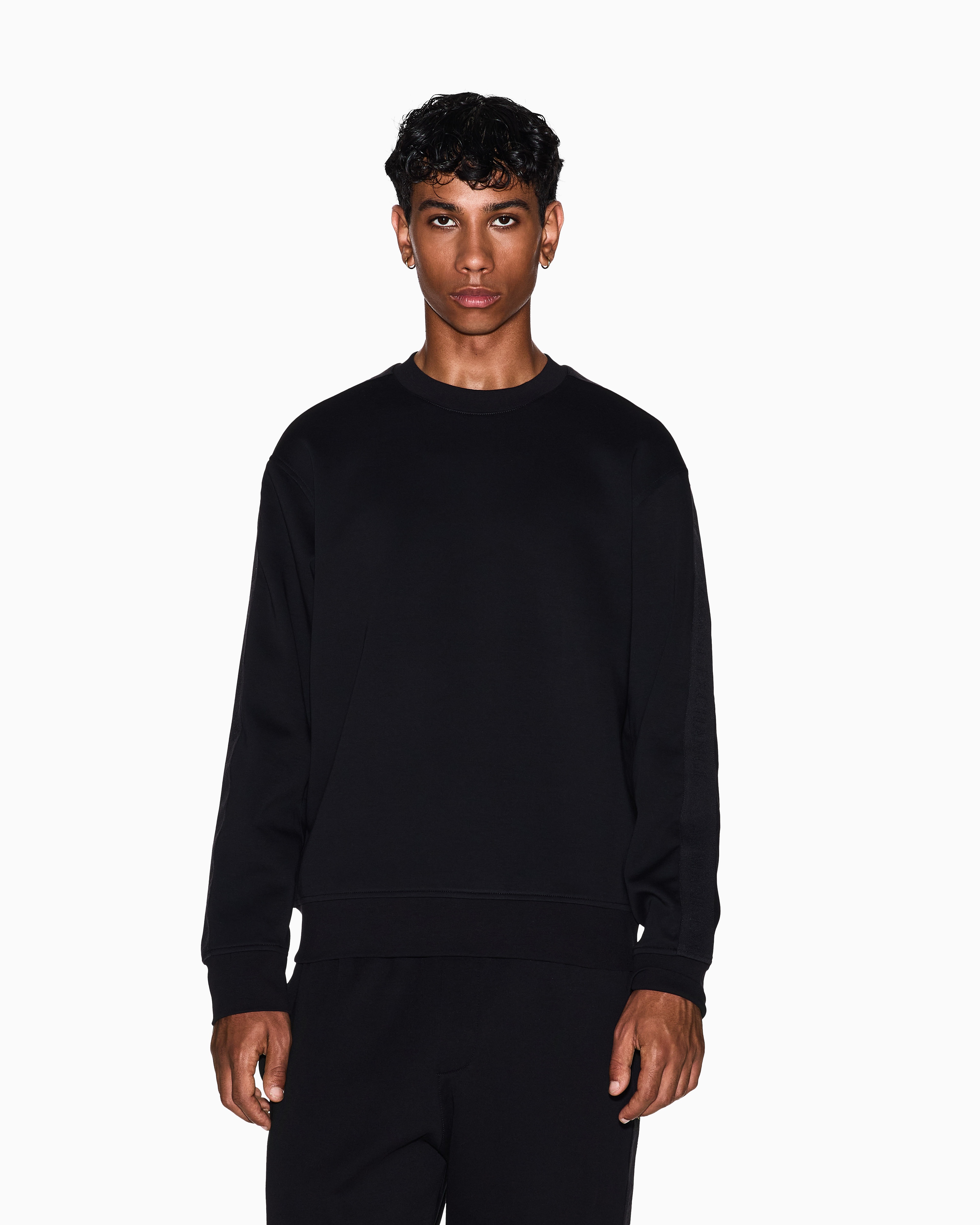 Regular Fit Cotton Crewneck Sweatshirt With Monochromatic Logo Tape