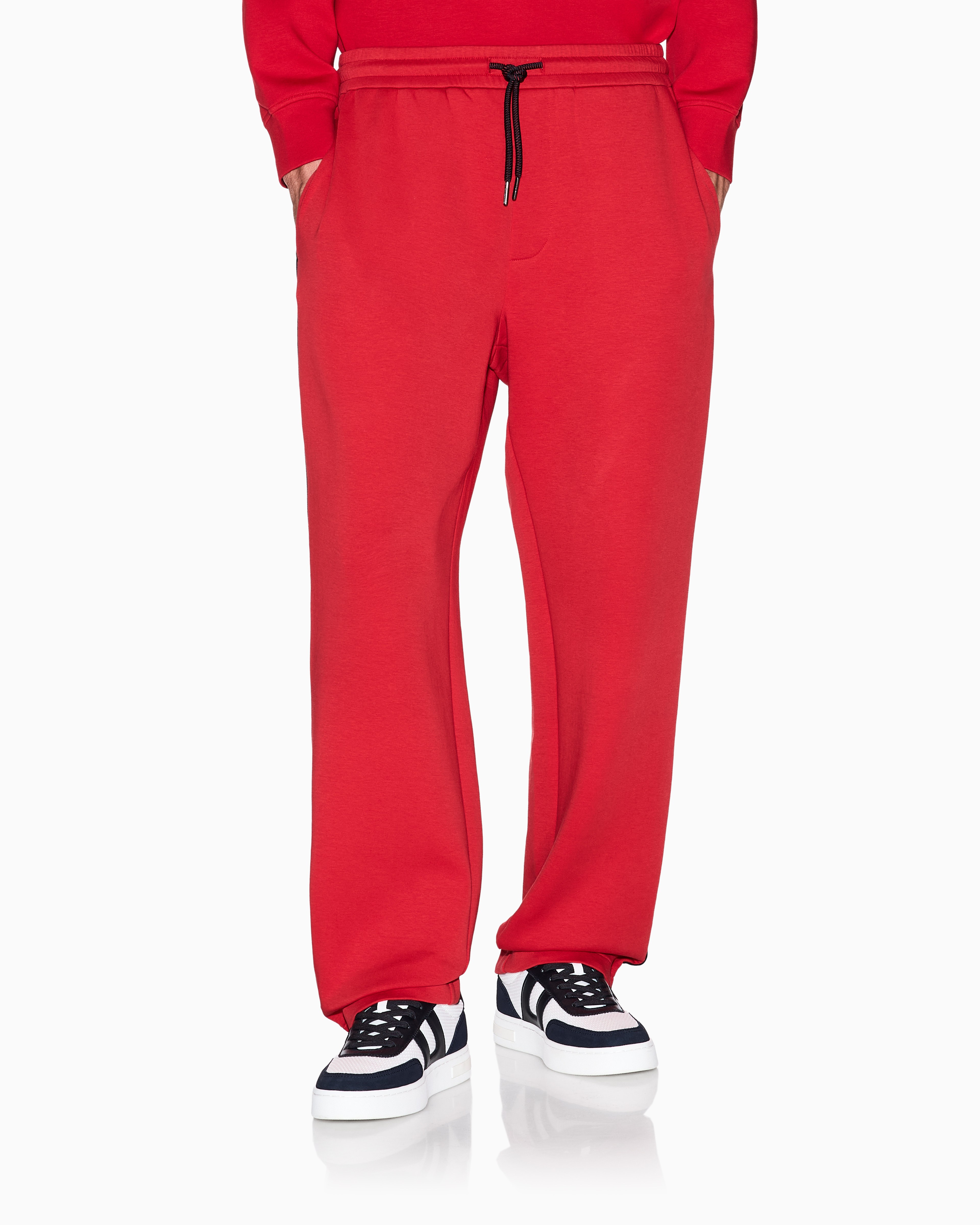 Regular Fit Cotton Trousers With Contrast Tape And Elasticated Waistband