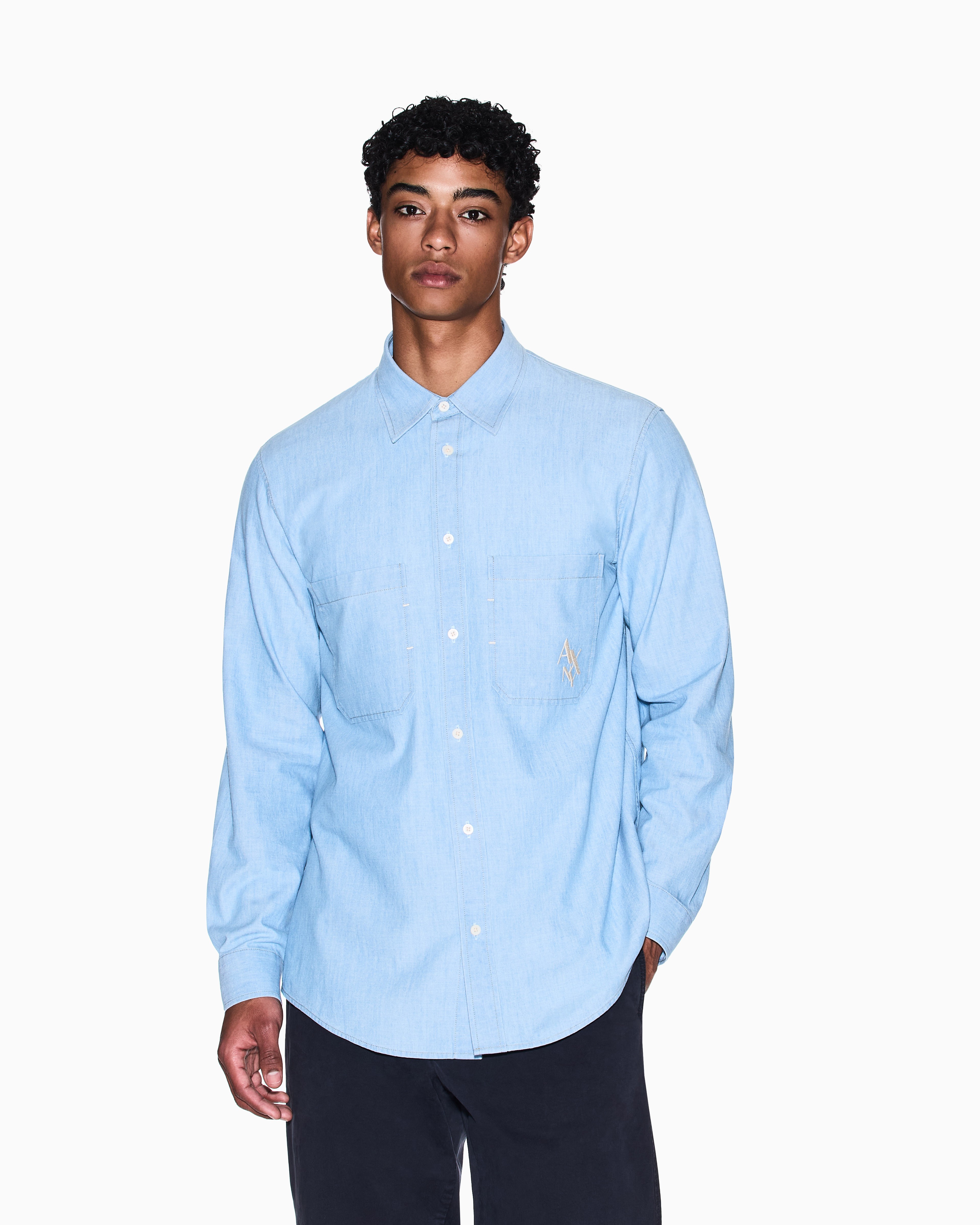 Regular Fit Button Down Cotton Shirt With Embroidered Logo