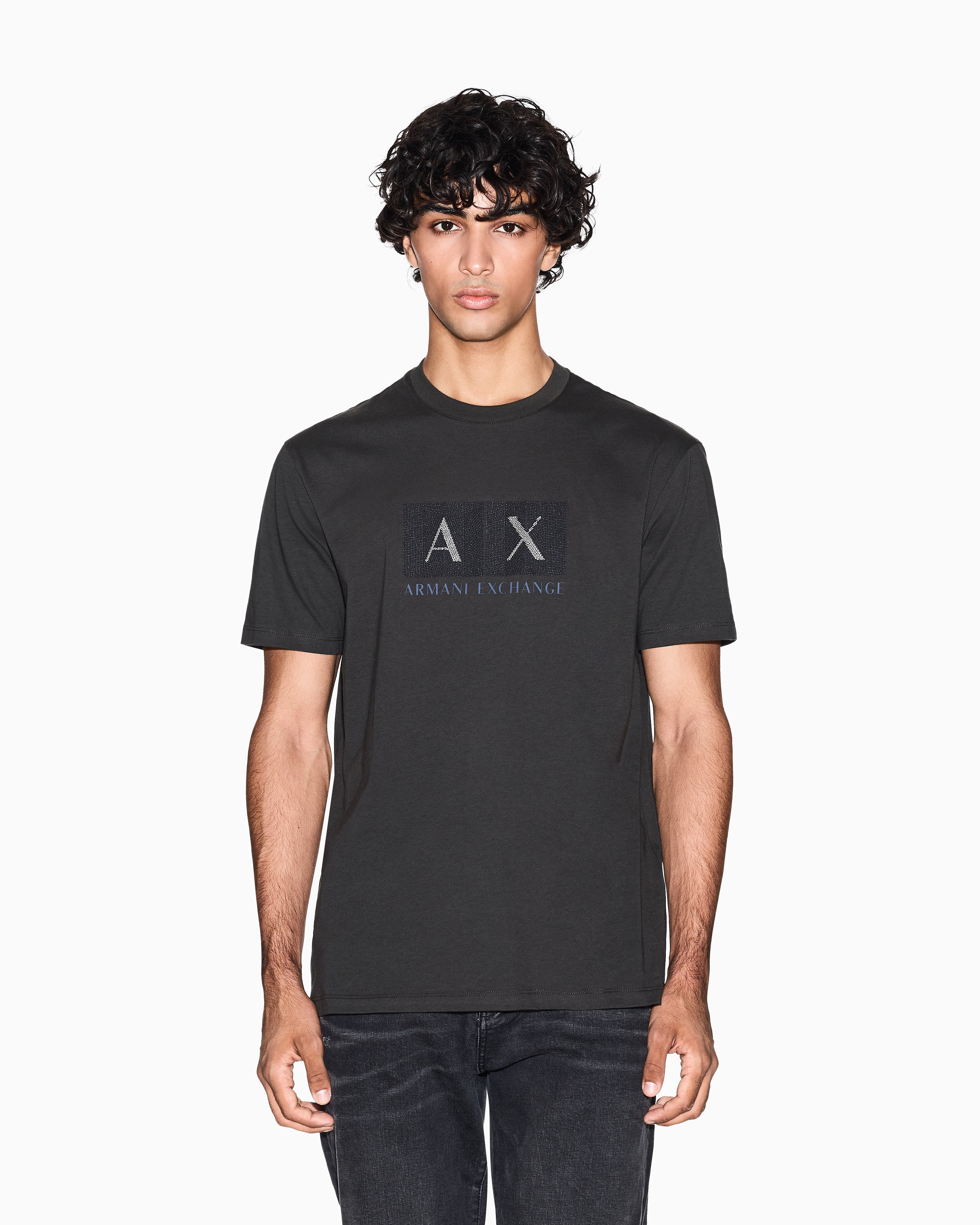 Regular Fit Cotton Crewneck T-Shirt With Central Textured Branding