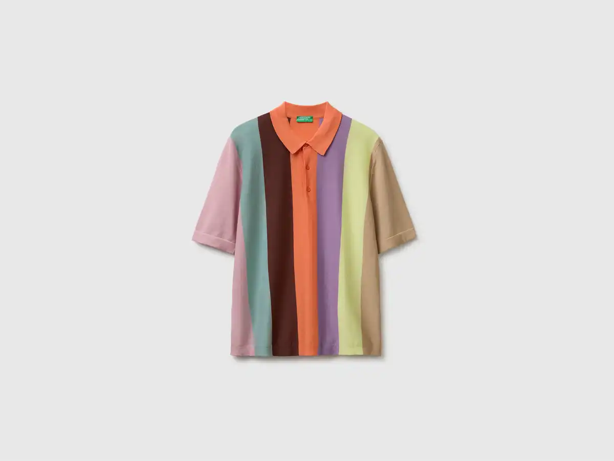 Striped knit polo shirt