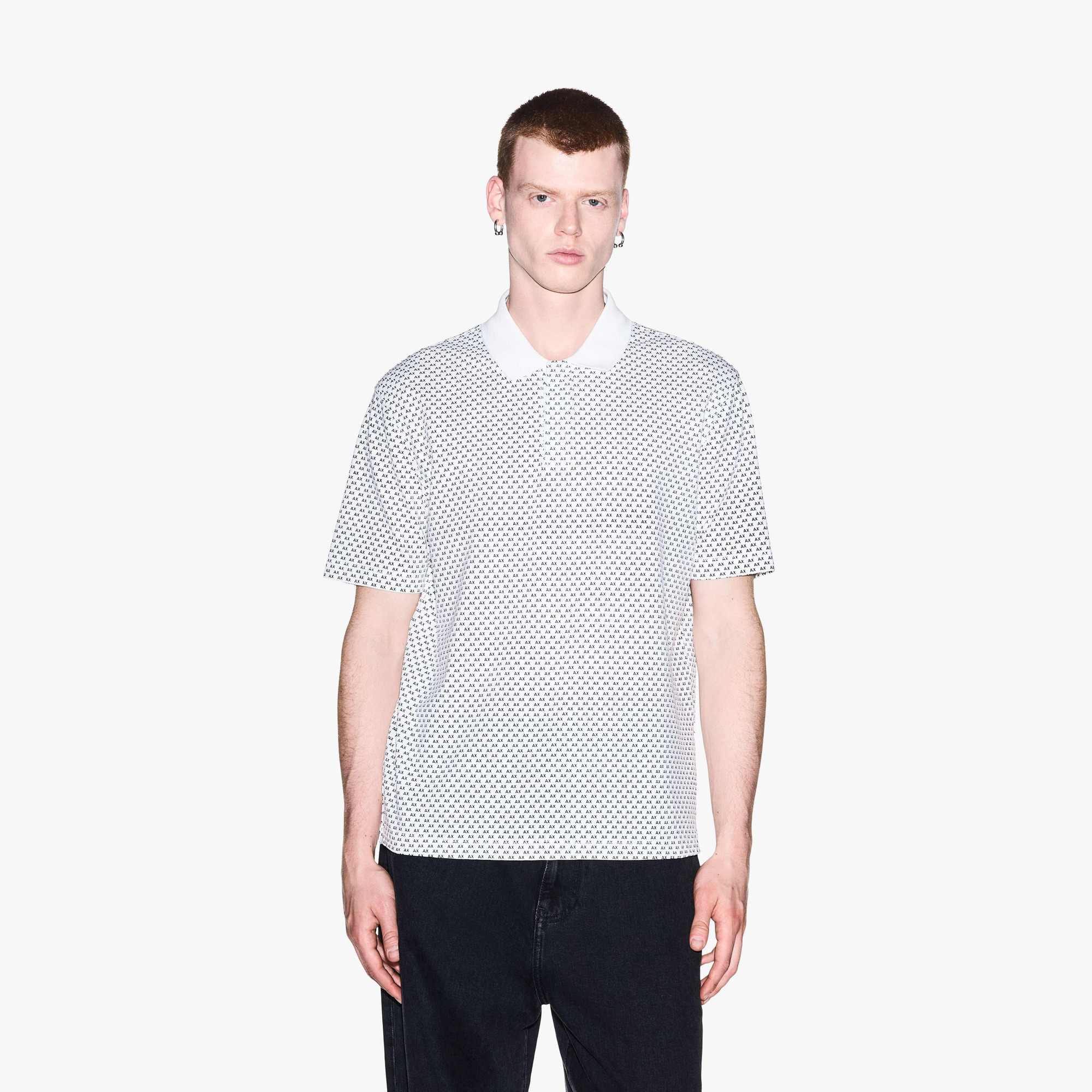 Regular Fit All Over Logo Cotton Polo Shirt With 3 Button Closure