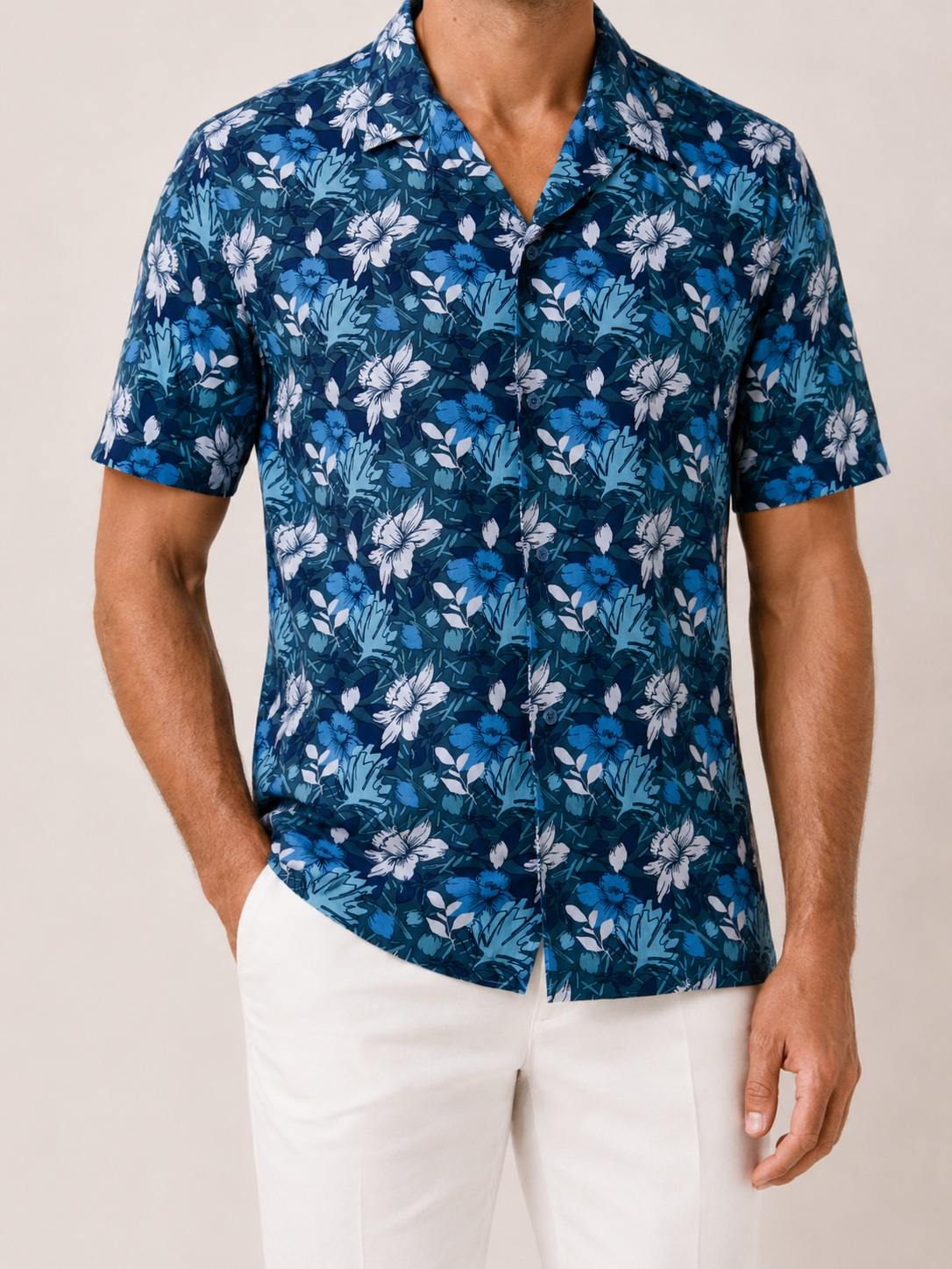 PRINTED BOWLING SHIRT BLUE