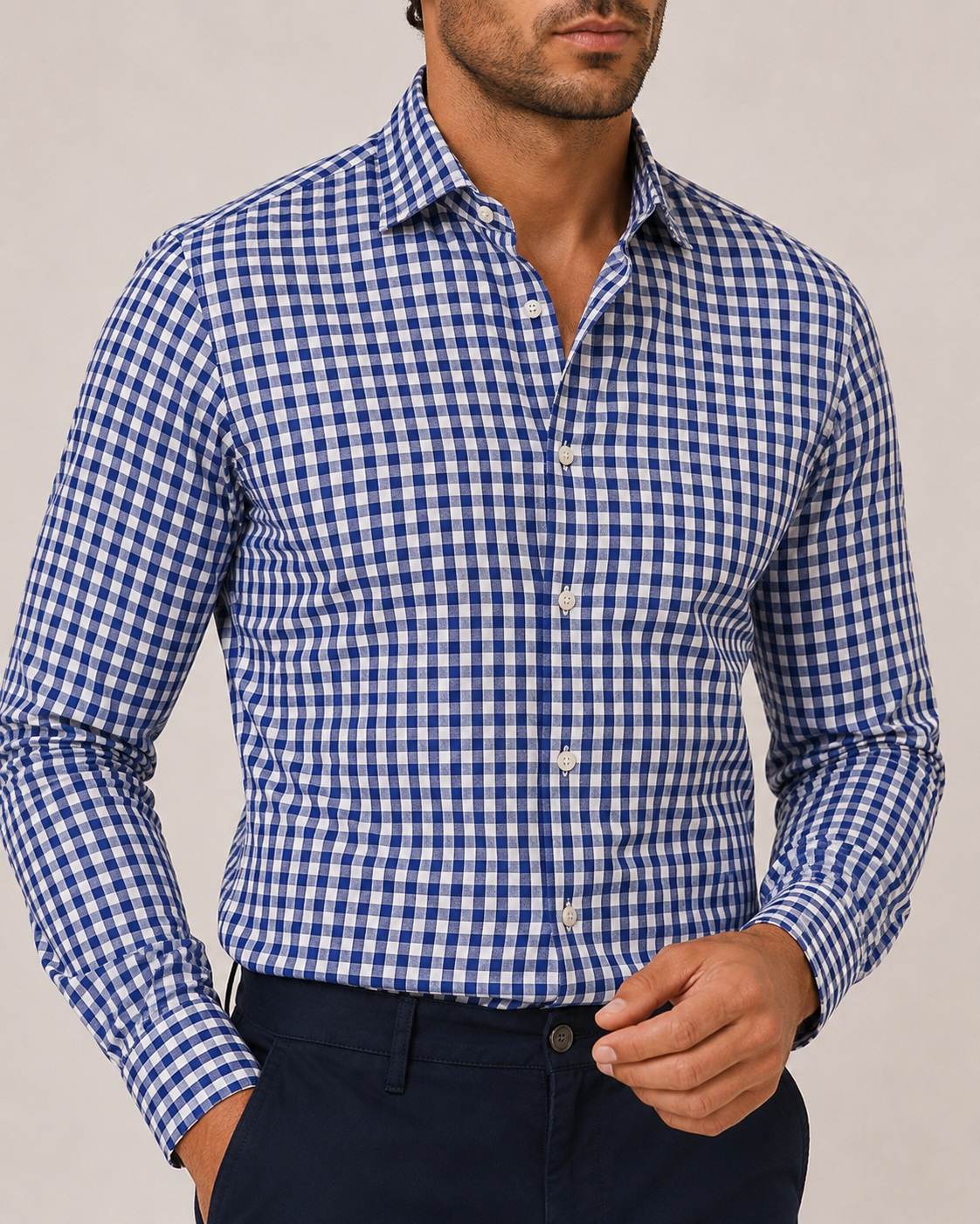 CHECKERED POPLIN SHIRT DARK BLUE