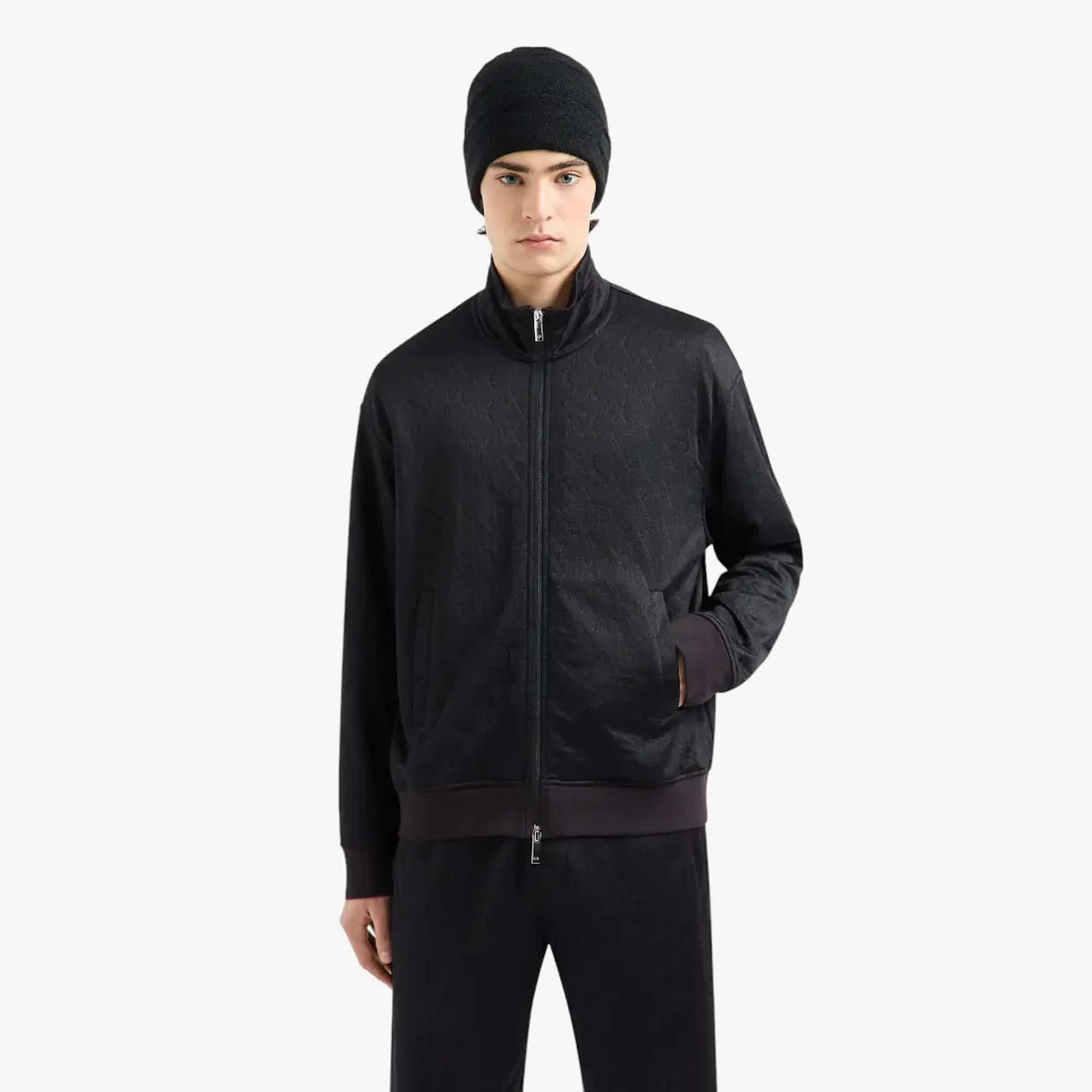 All Over Logo Regular Fit Cotton Jacquard Zipped Sweatshirt