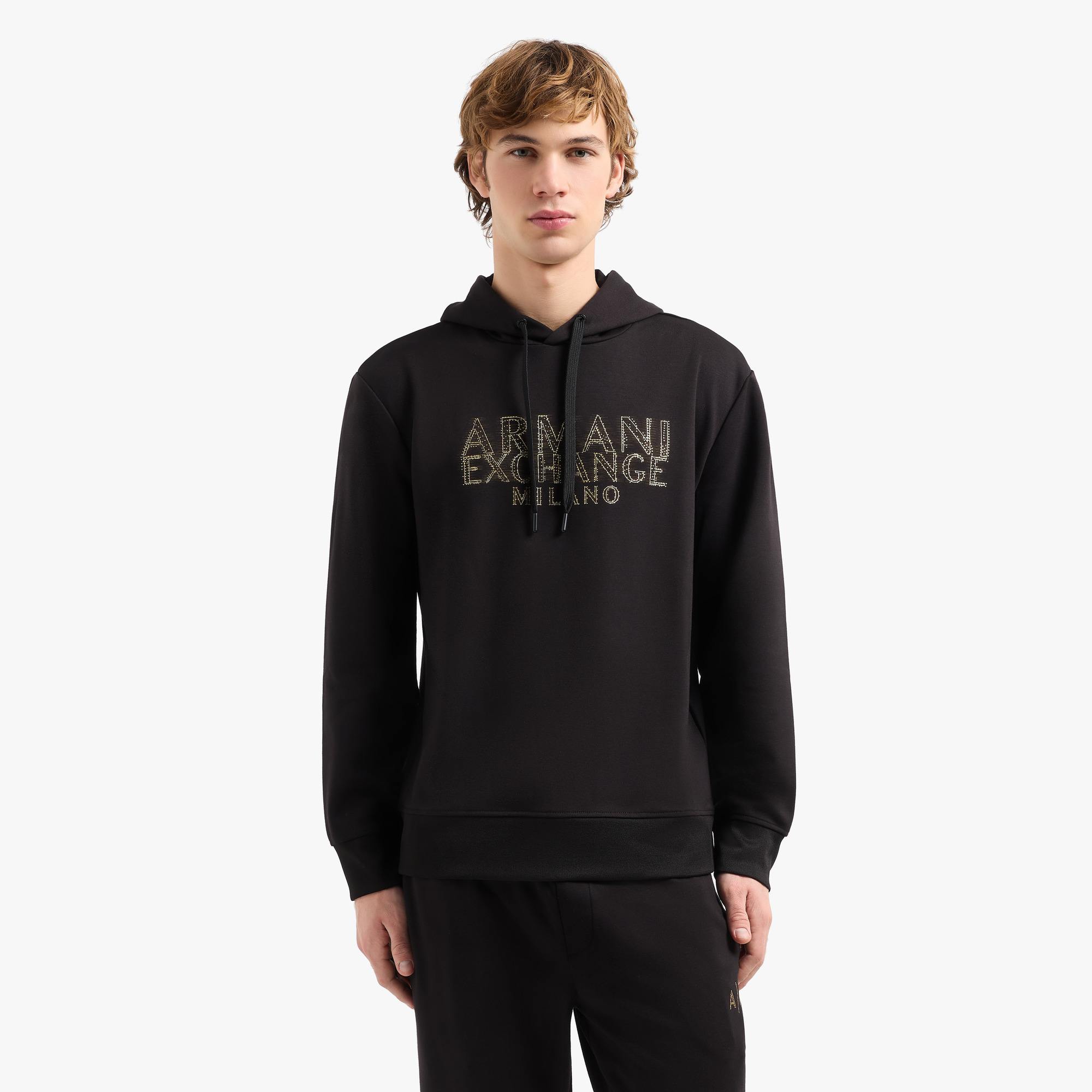 Regular Fit Cotton Hooded Sweatshirt With Macro Gold Branding