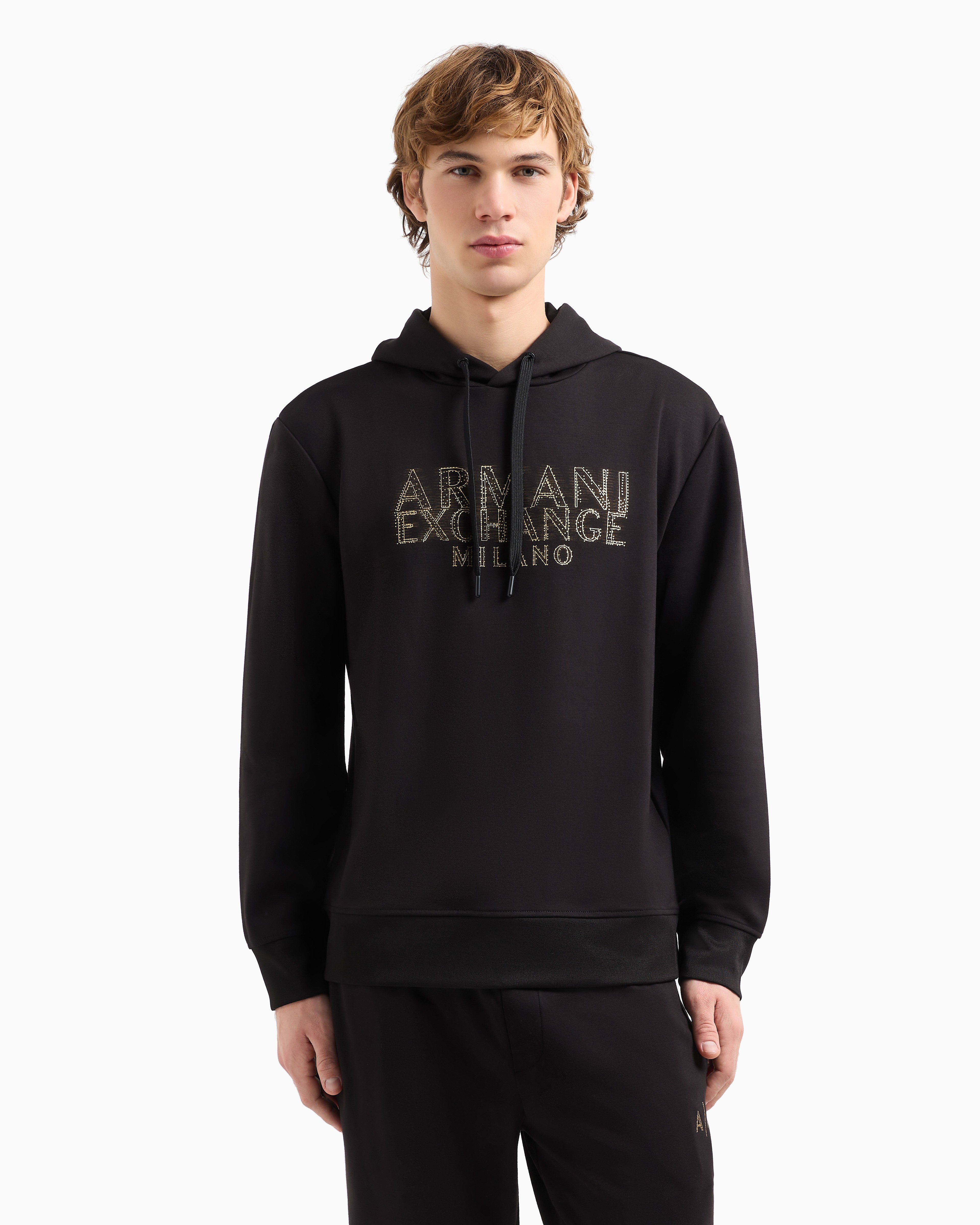 Regular Fit Cotton Hooded Sweatshirt With Macro Gold Branding