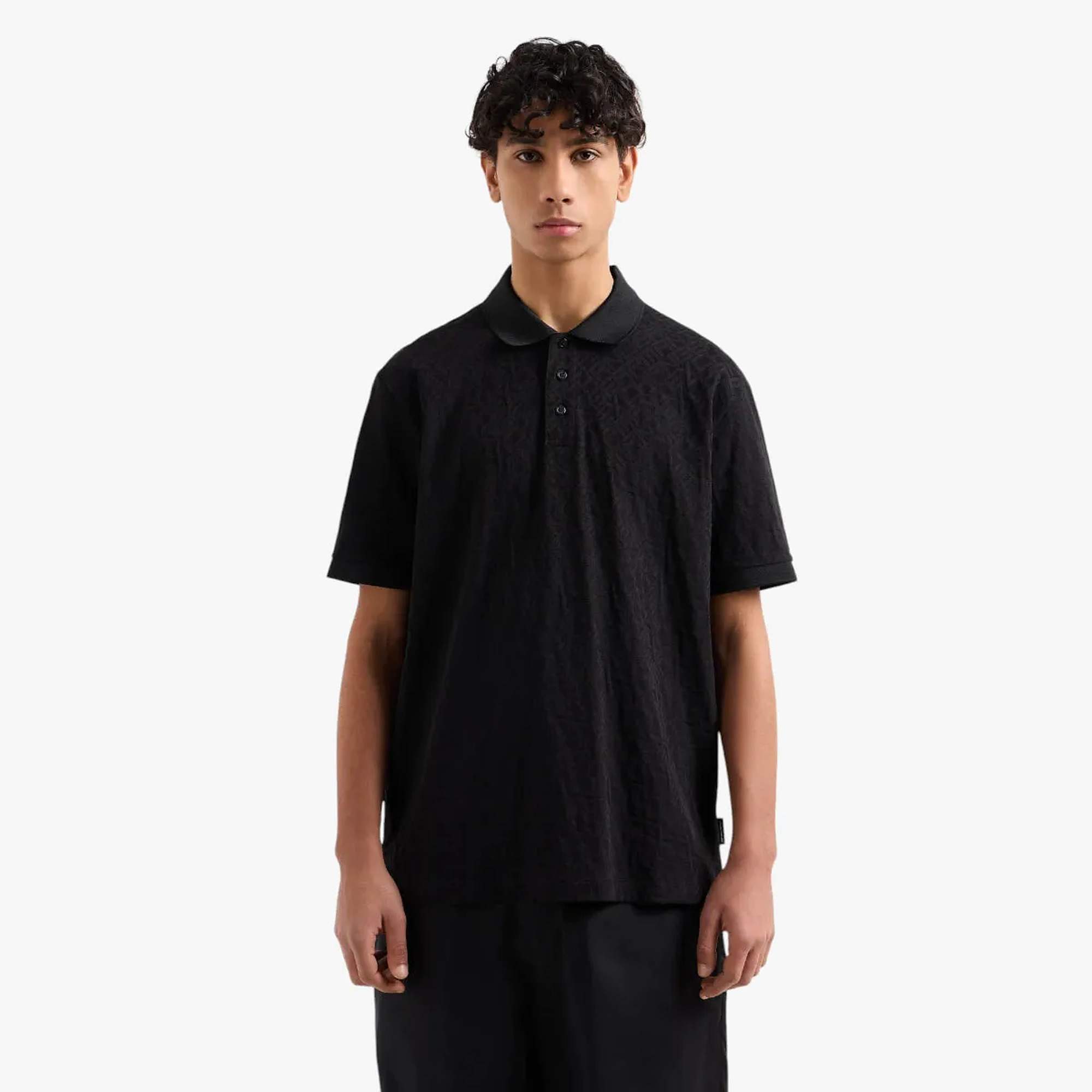 Regular Fit Tone-On-Tone All Over Logo Mercerised Cotton Polo Shirt