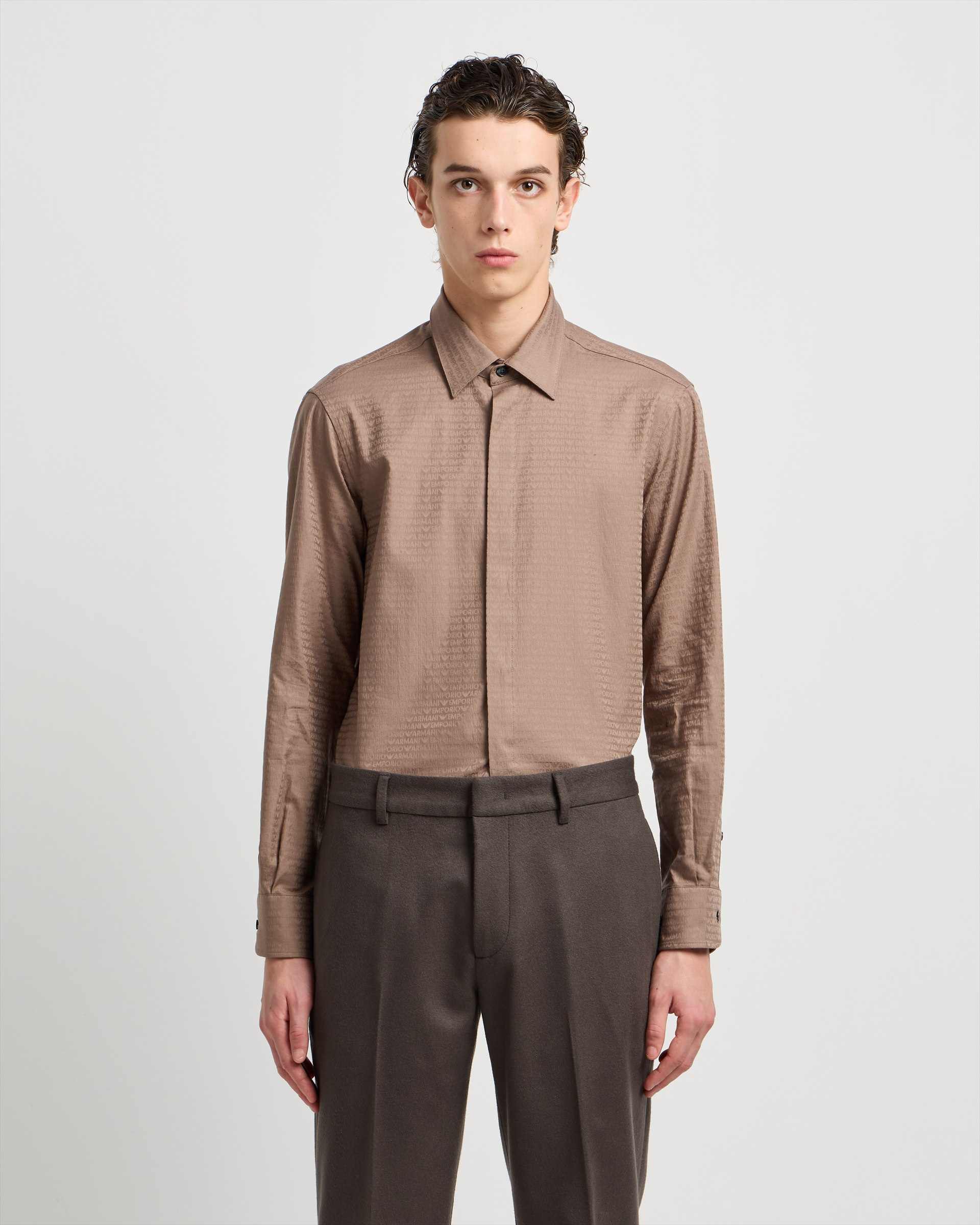 Cotton Jacquard Shirt With All-Over Logo Lettering