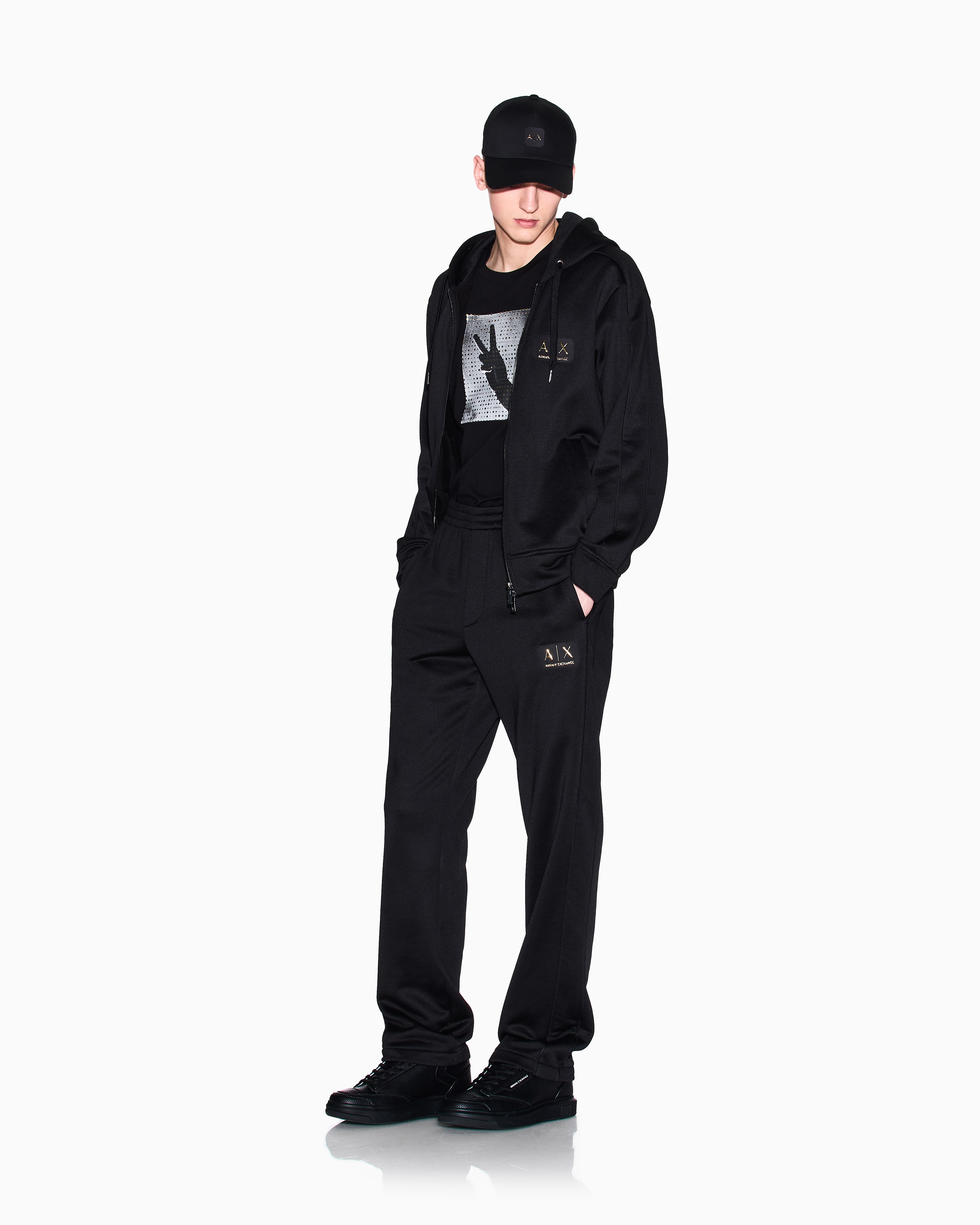 Black And Gold Regular Fit Hooded Sweatshirt With Logo Patch