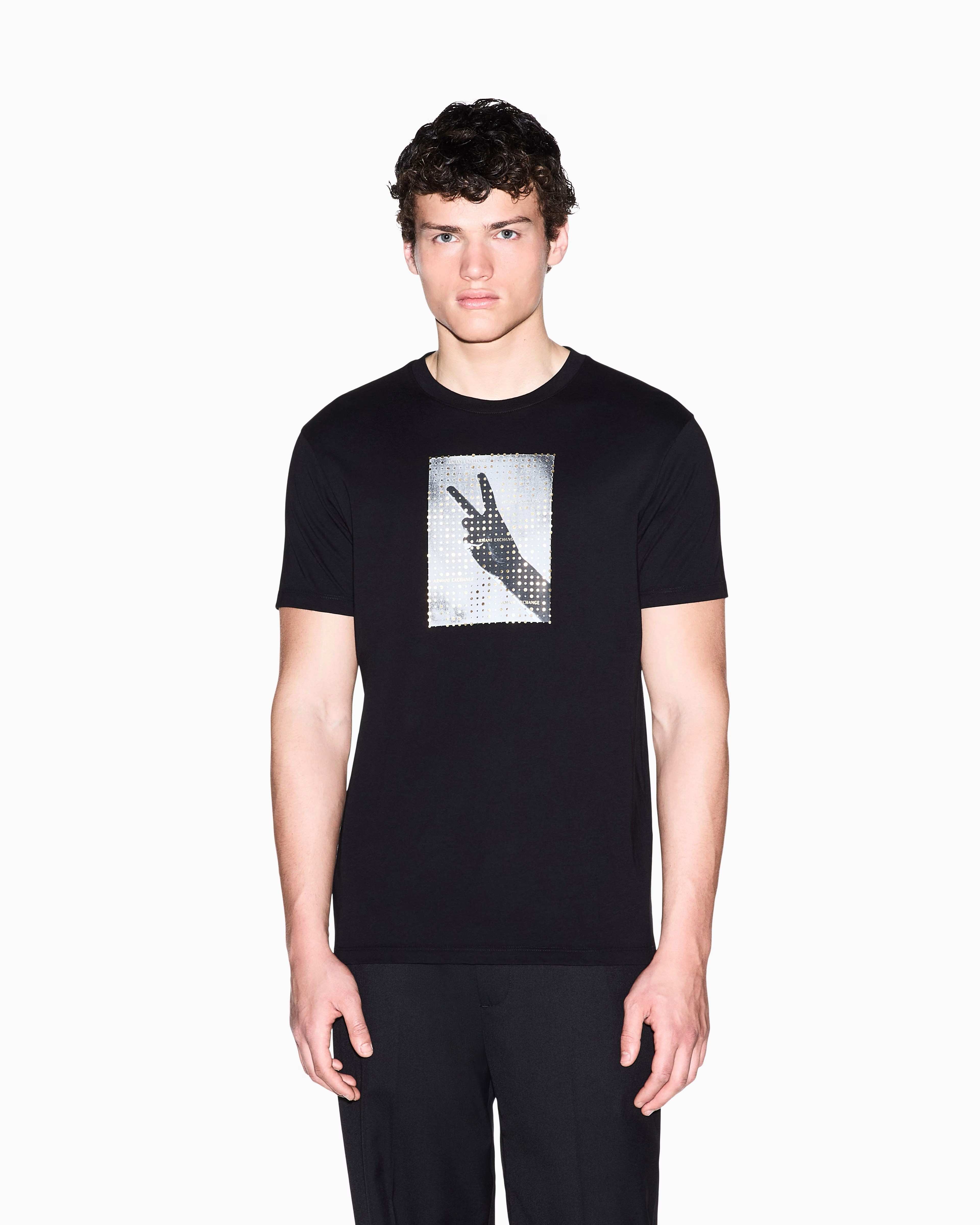 Regular Fit Cotton Crewneck T-Shirt With Macro Central Graphic