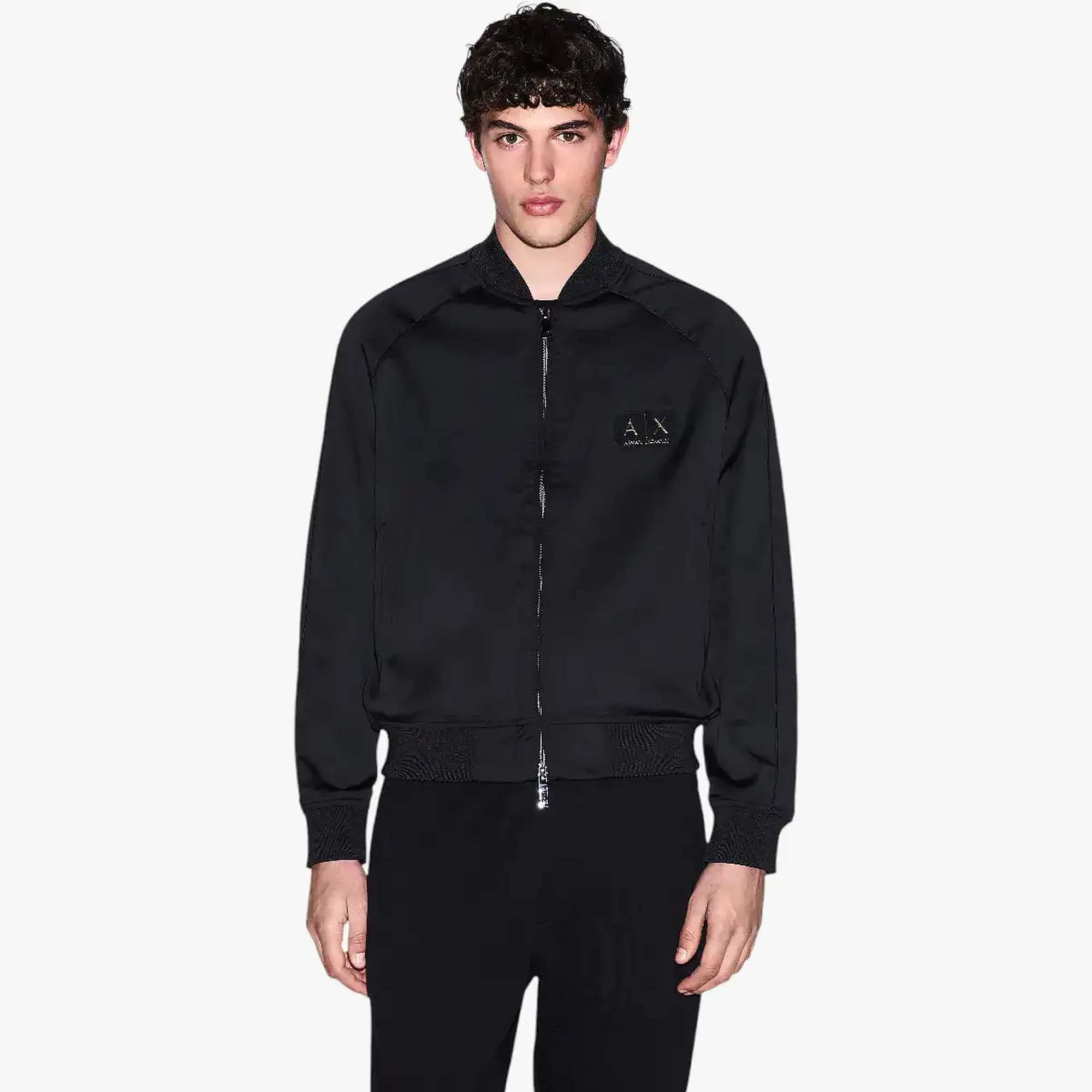 Black And Gold Dual Zip Bomber Jacket With A Logo Patch