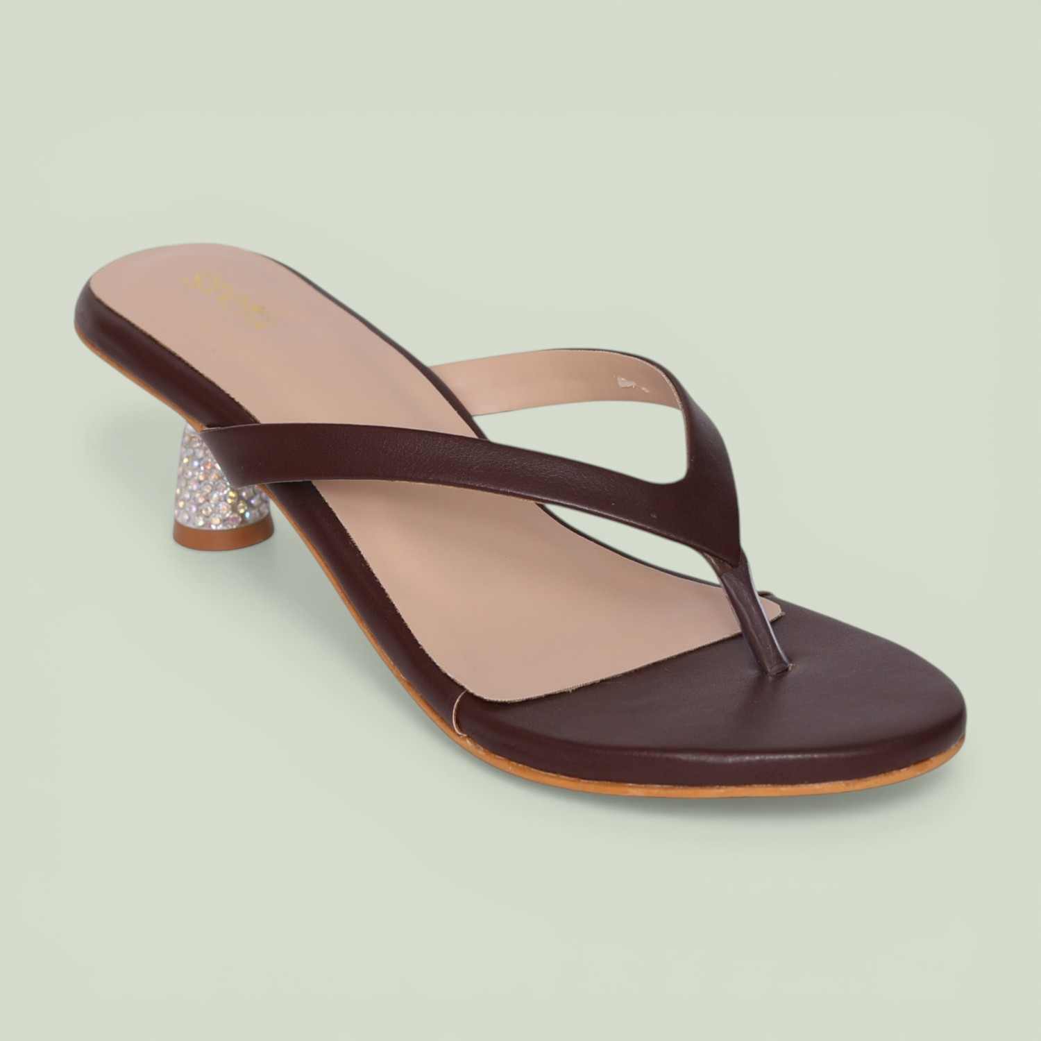 Women’s Brown Stylish Slip-Ons with Sparkle Pebble Heel