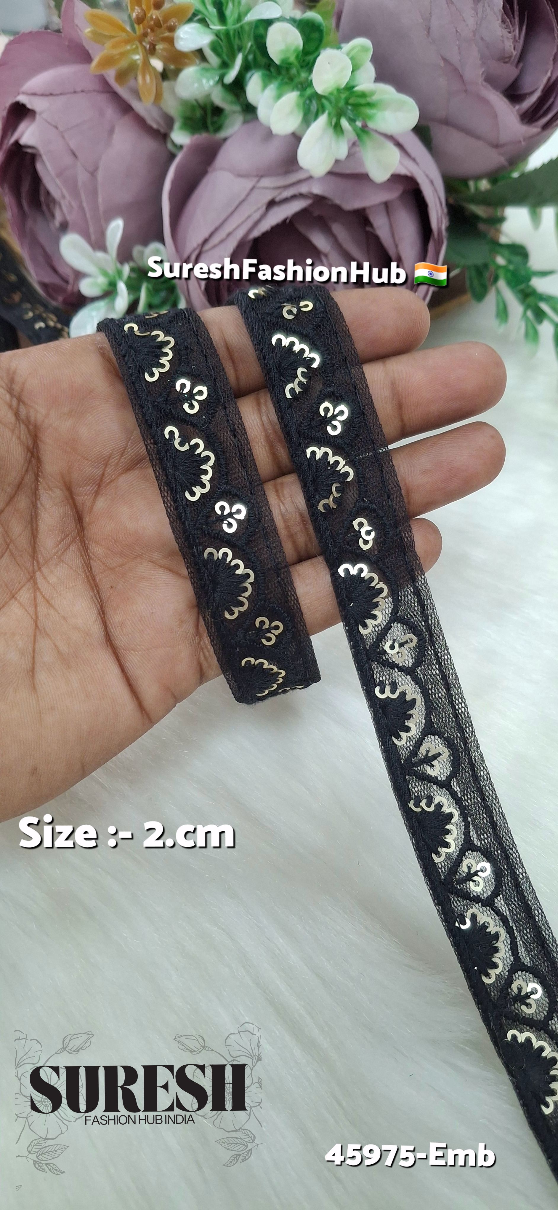 Black Tone-on-Tone Net Embroidery Lace