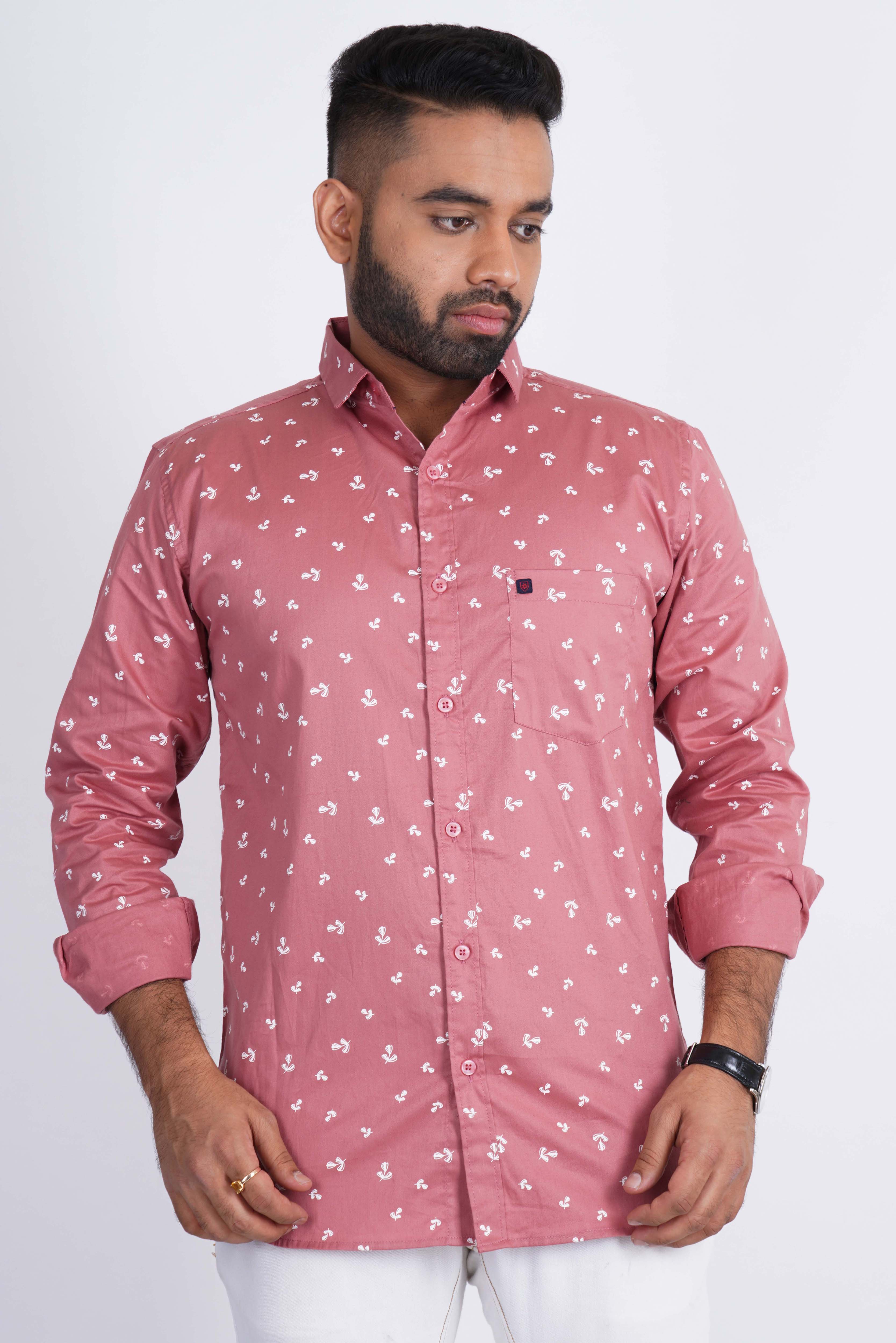 Peach White Super Print Cotton Shirt