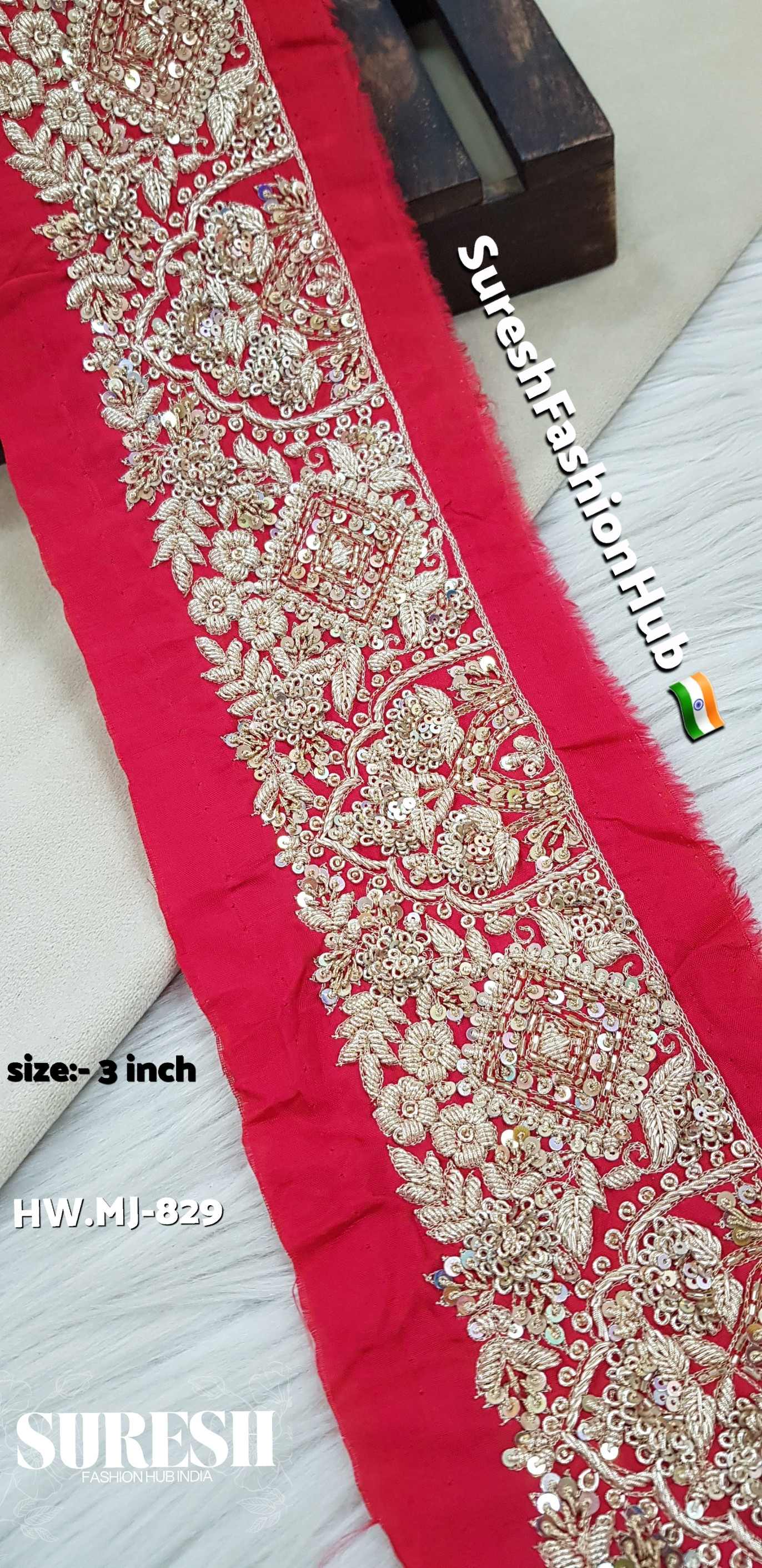 Hw.Mj-829 Royal Red Handmade Jardosi Heritage Silk Border – 9 Meters