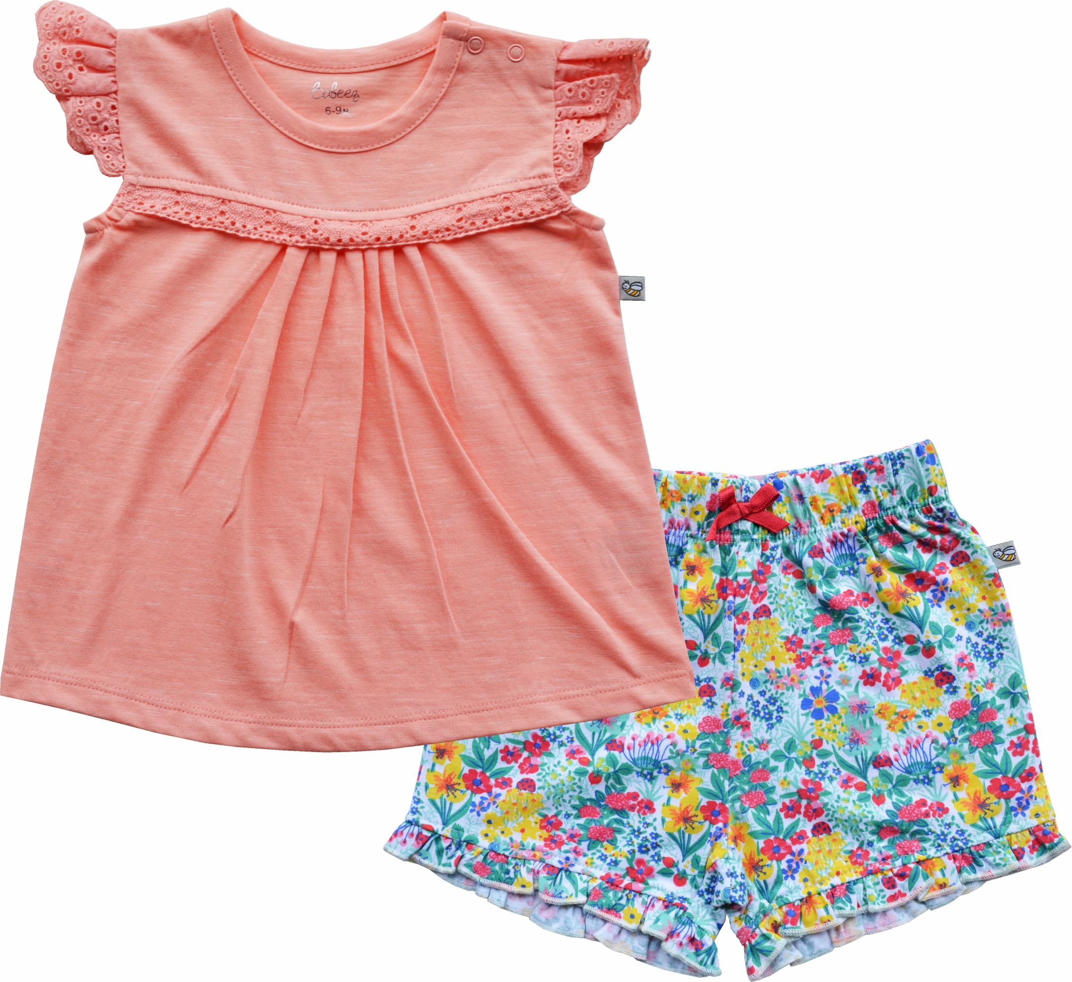 Peach Top+Flower AOP Shorts Set