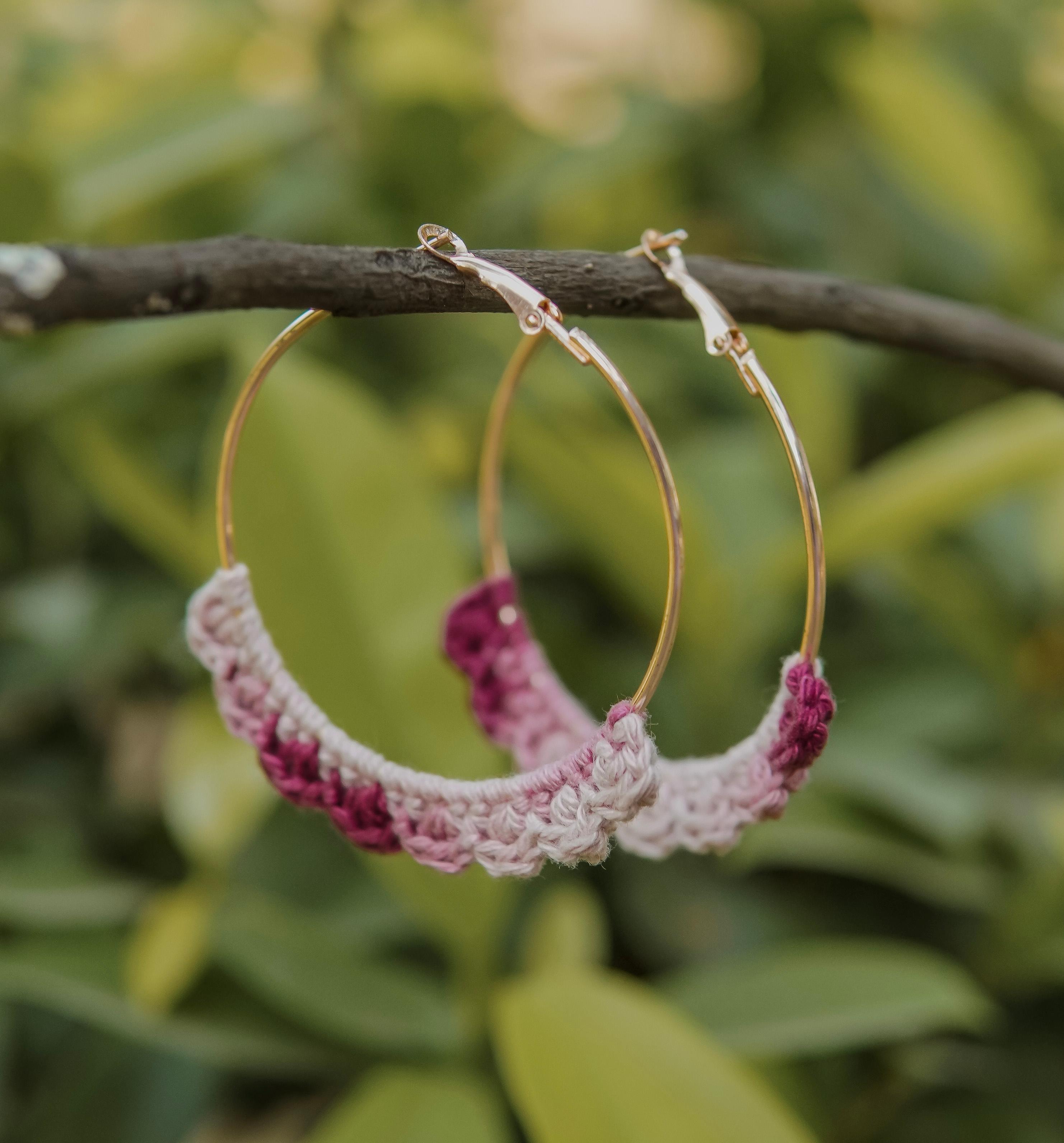 Sophisticated Style: Wine Crochet Nazakat Hoops by AHG. Elevate your everyday look!