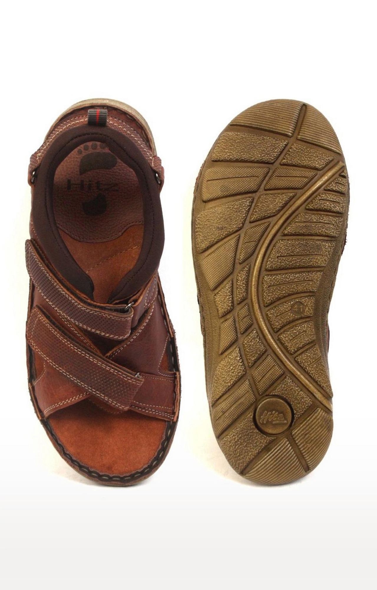 Hitz | Hitz Brown Casual Genuine Leather Sandal with Velcro Fastening 4