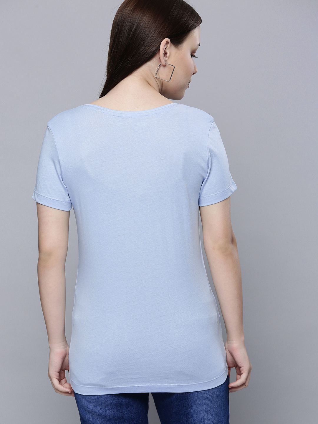 Women's Police Polar Blue Cotton Solid T-Shirts