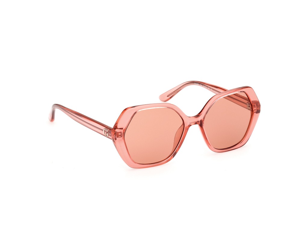 Guess Women Polycarbonate Full Rim Shiny Crystal Pink Hexagon Sunglasses