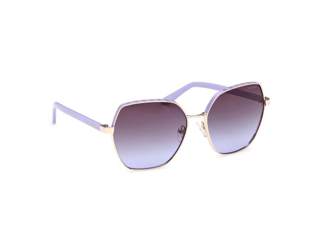 Guess Women Alloy Metal Full Rim Shiny Silver-Shiny Blue Hexagon Sunglasses