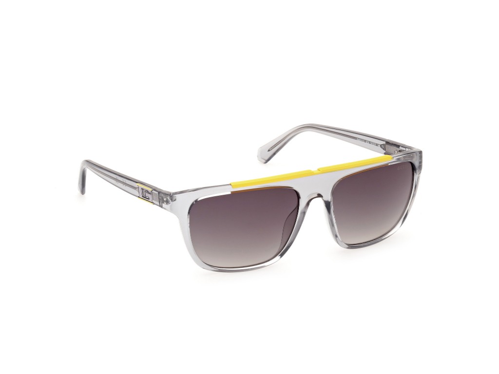 Guess Men Polycarbonate Full Rim Shiny Crystal Grey-Matt Yellow Square Sunglasses