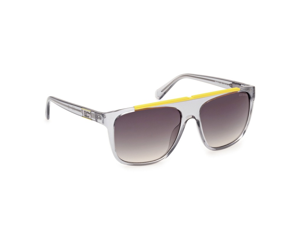 Guess Men Polycarbonate Full Rim Shiny Crystal Grey-Matt Yellow Square Sunglasses