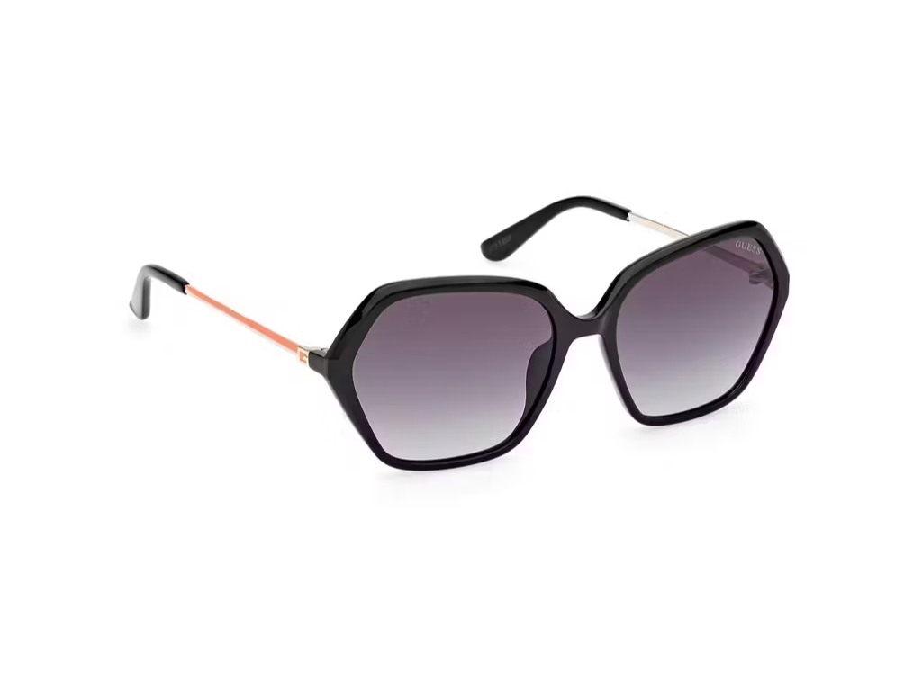 Guess Women Polycarbonate Full Rim Shiny Black Hexagon Sunglasses