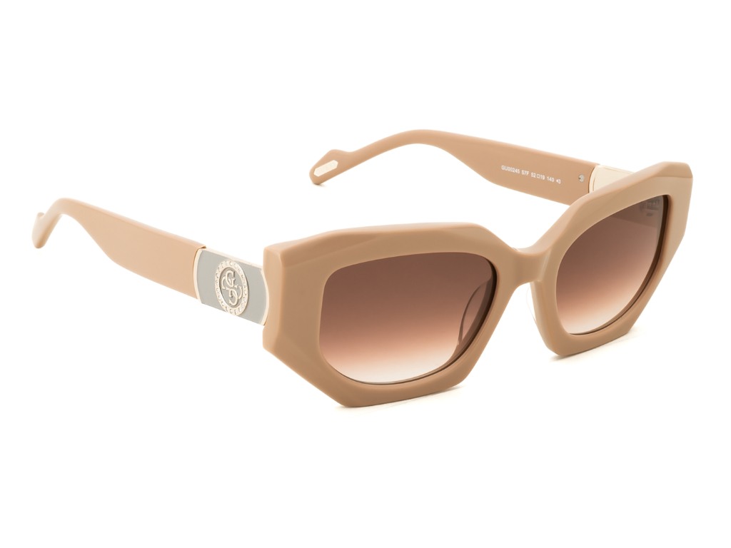 Guess Women Acetate Full Rim Shiny Beige Rectangle Sunglasses