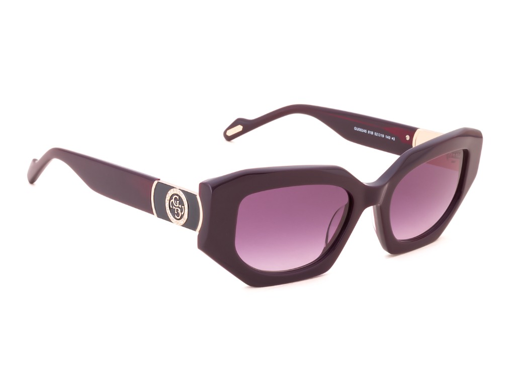 Guess Women Acetate Full Rim Shiny Violet Rectangle Sunglasses