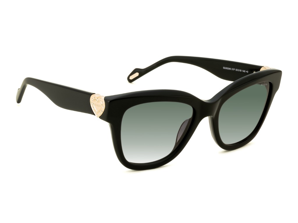 Guess Women Acetate Full Rim Shiny Black Butterfly Sunglasses