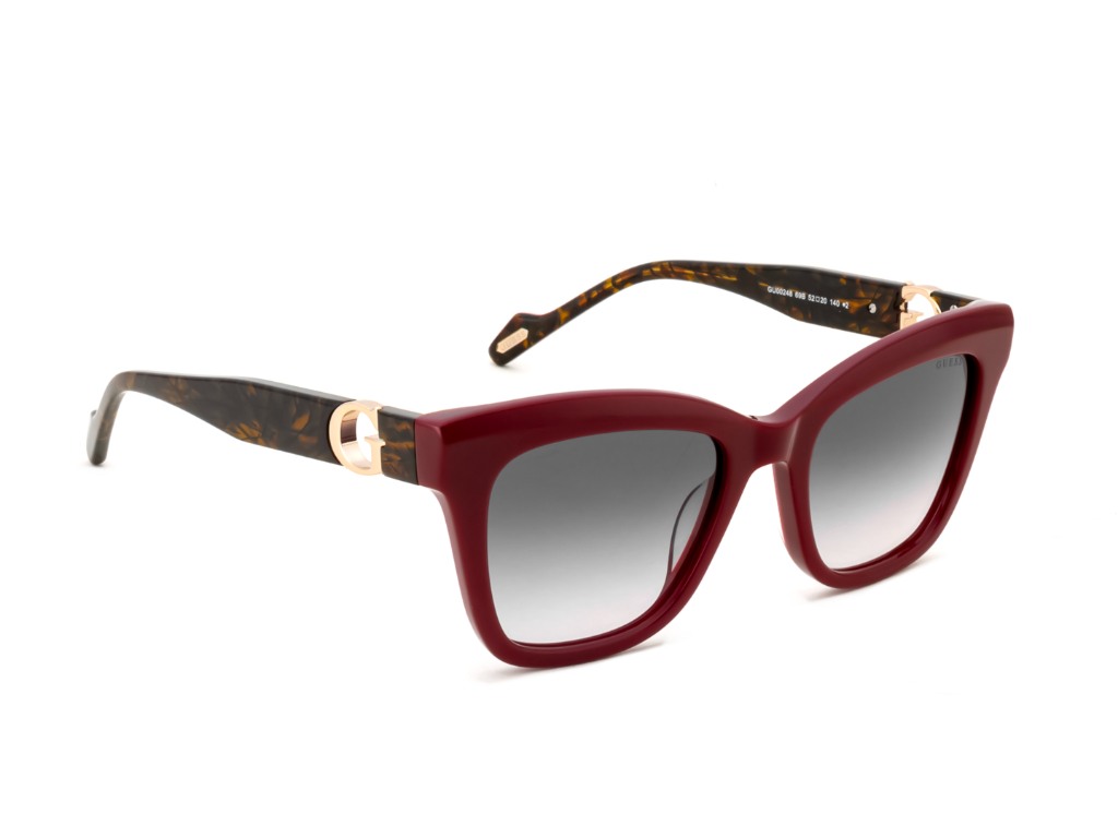 Guess Women Acetate Full Rim Shiny Burgundy Square Sunglasses