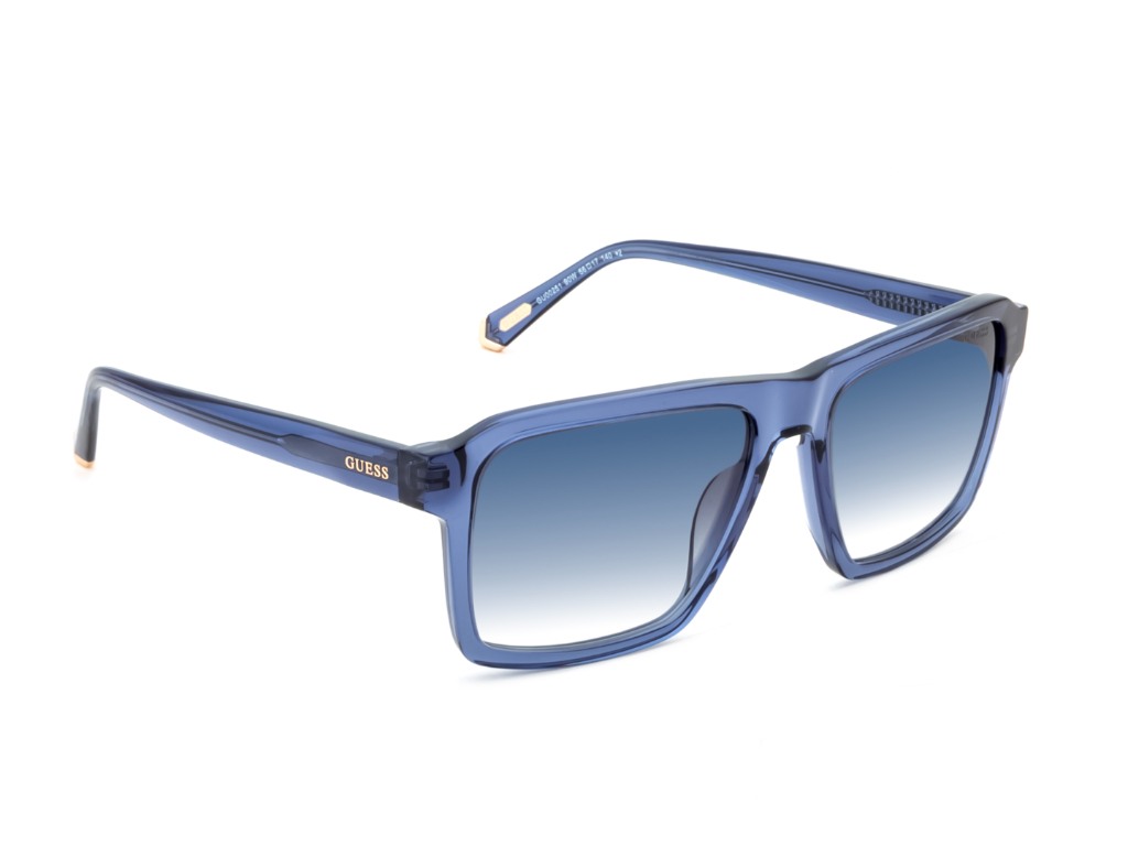 Guess Men Acetate Full Rim Shiny Crystal Blue Square Sunglasses