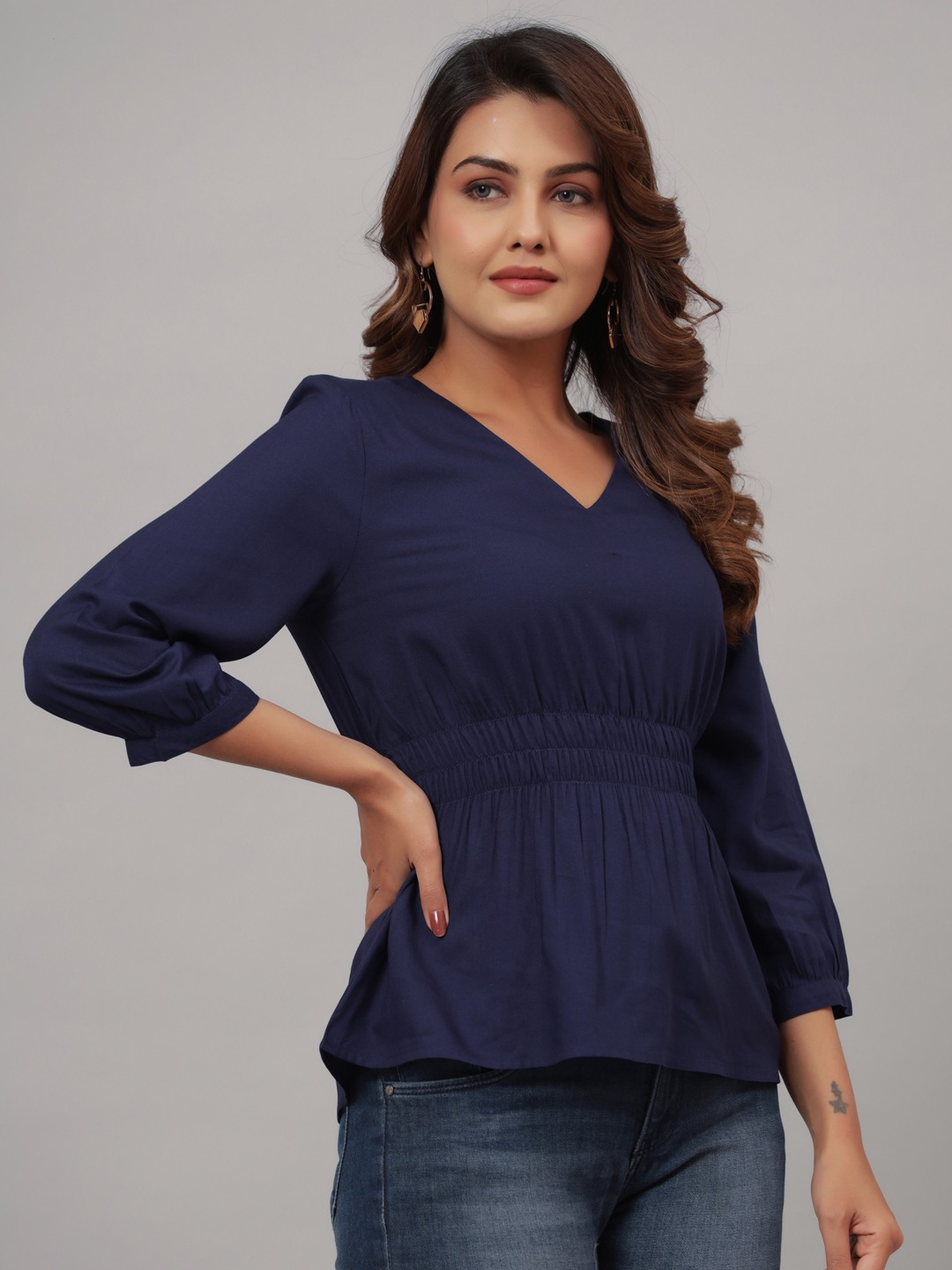 Navy Blue Rayon Peplum top