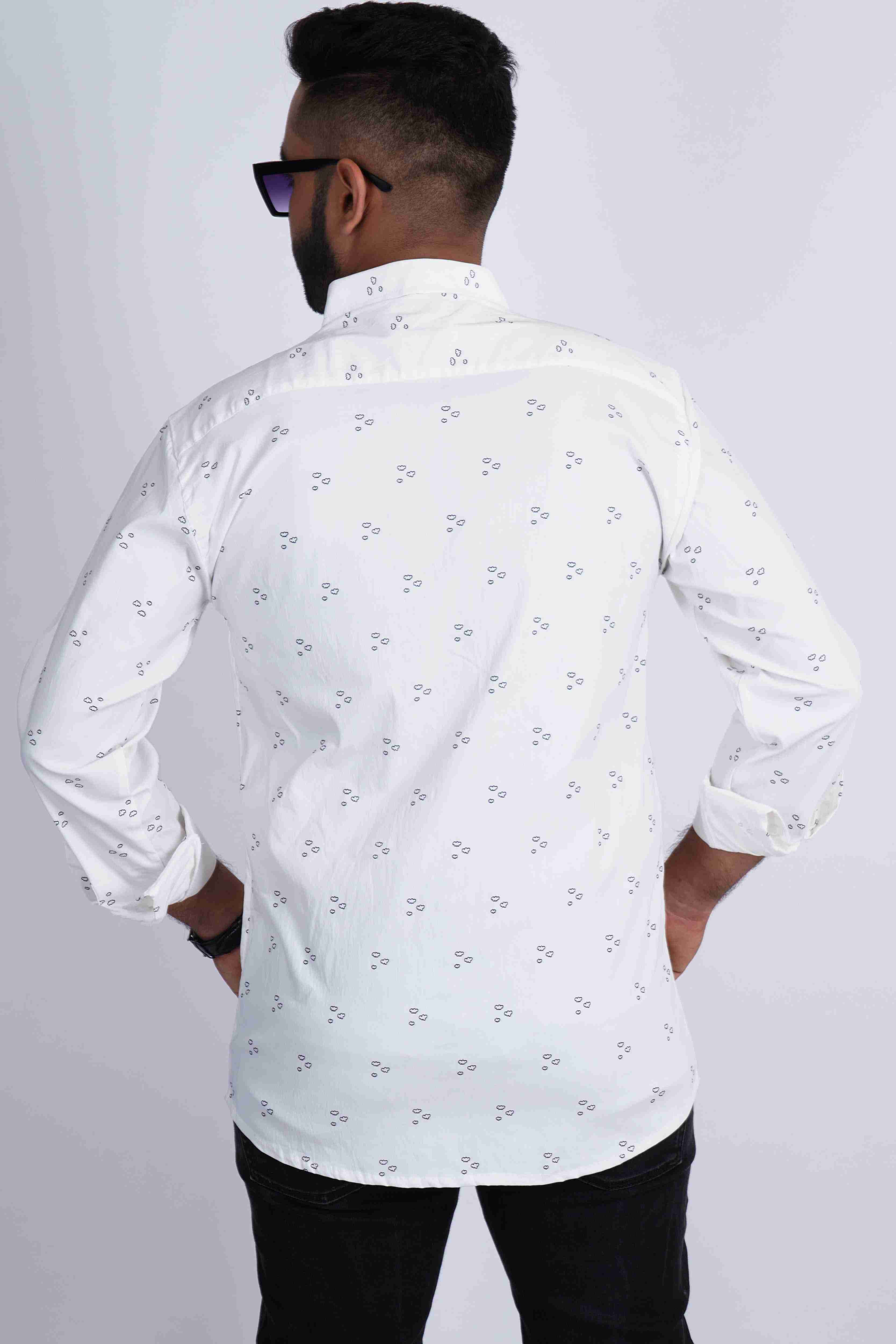 White Black Cloud Lycra Print Stretchable Cotton Shirt