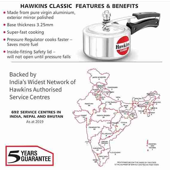 HAWKINS HOUSEHOLD COOKER ALMUNIUM CLASSIC