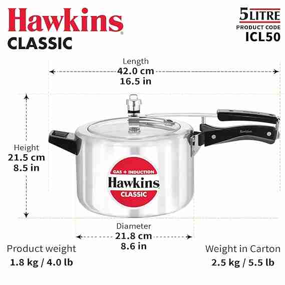 HAWKINS HOUSEHOLD COOKER ALMUNIUM CLASSIC INDUCTION