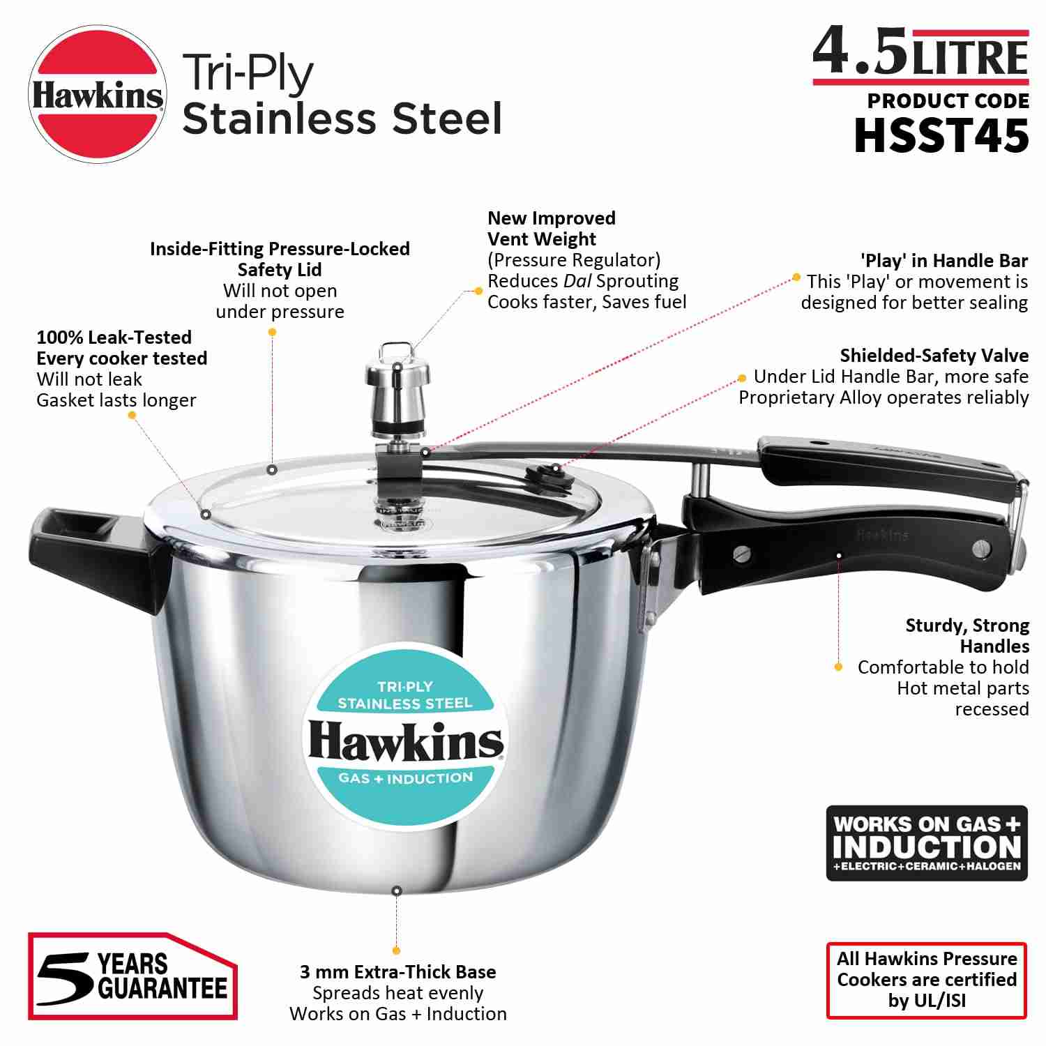 HAWKINS HOUSEHOLD COOKER STEEL TRI PLY