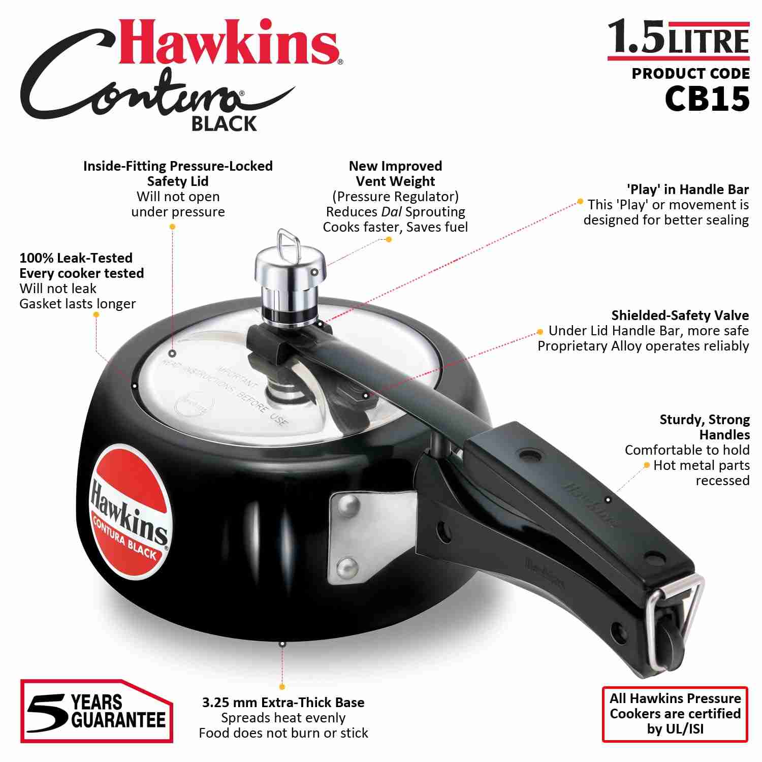 HAWKINS HOUSEHOLD COOKER ALMUNIUM CONTURA BLACK