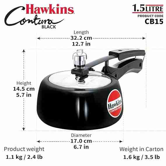 HAWKINS HOUSEHOLD COOKER ALMUNIUM CONTURA BLACK