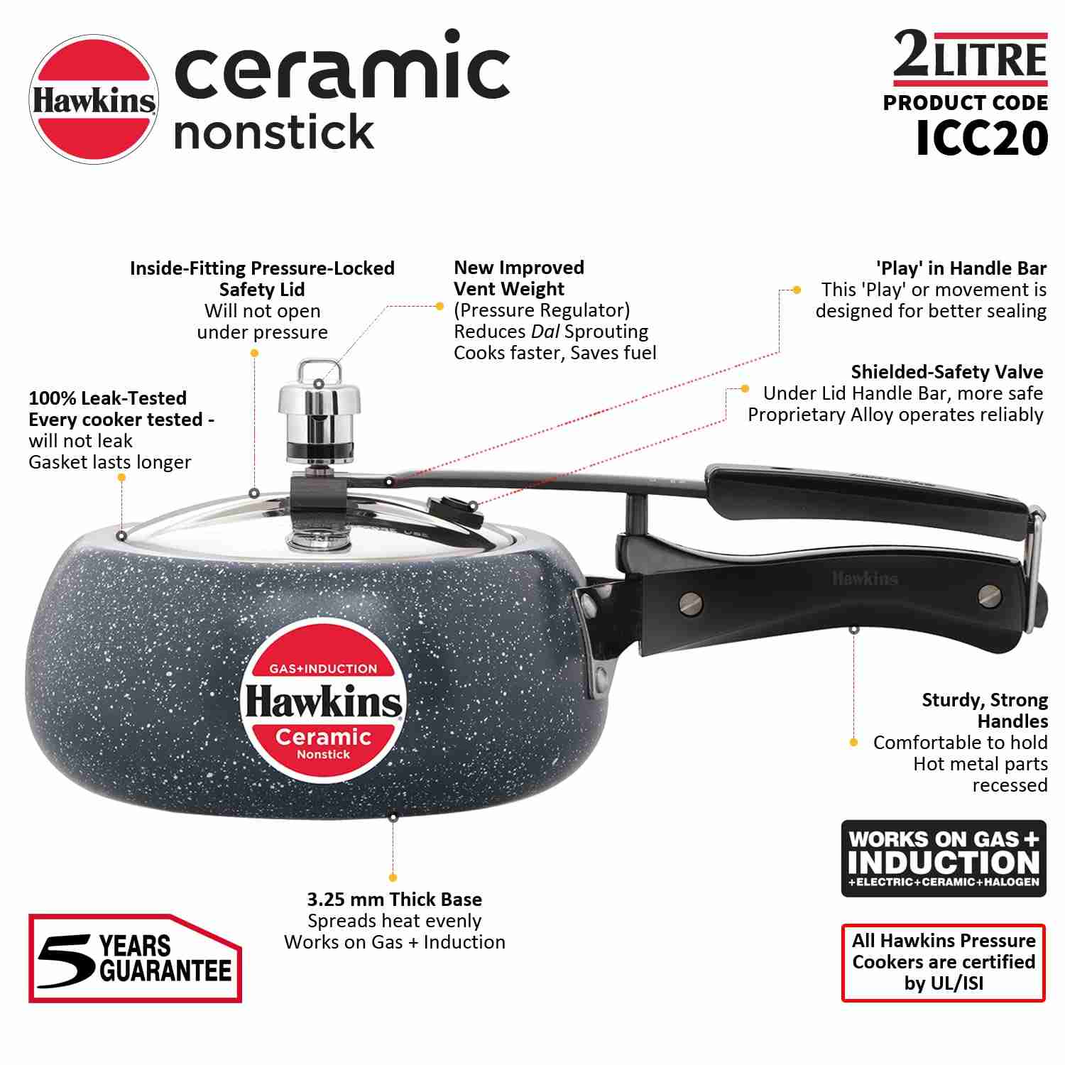 HAWKINS HOUSEHOLD COOKER ALMUNIUM CERAMIC