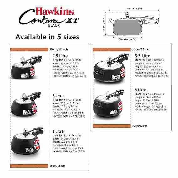 HAWKINS HOUSEHOLD COOKER ALMUNIUM CONTURA BLACK XT