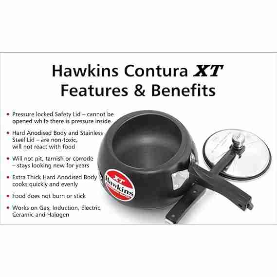HAWKINS HOUSEHOLD COOKER ALMUNIUM CONTURA BLACK XT