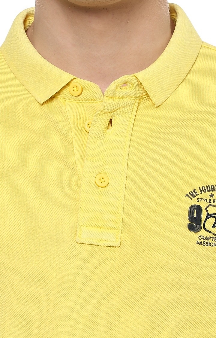 spykar | spykar Yellow Solid Slim Fit Polo T-Shirt 3